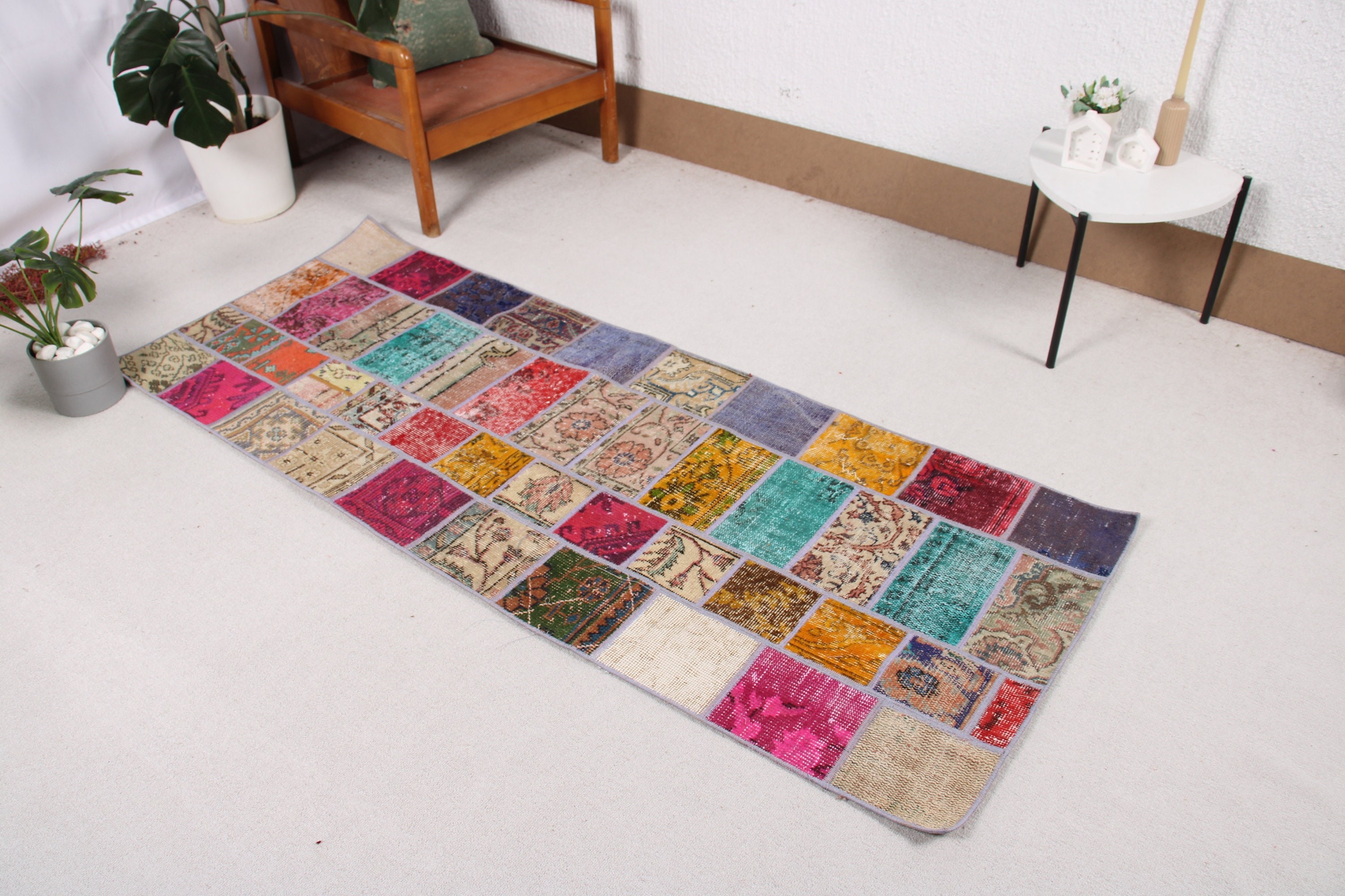 2.6x6.6 ft Runner Halıları, Bohem Halıları, Koridor Halıları, Koridor Halısı, Türk Halısı, Vintage Halılar, Kırmızı Lüks Halı, Nötr Halılar