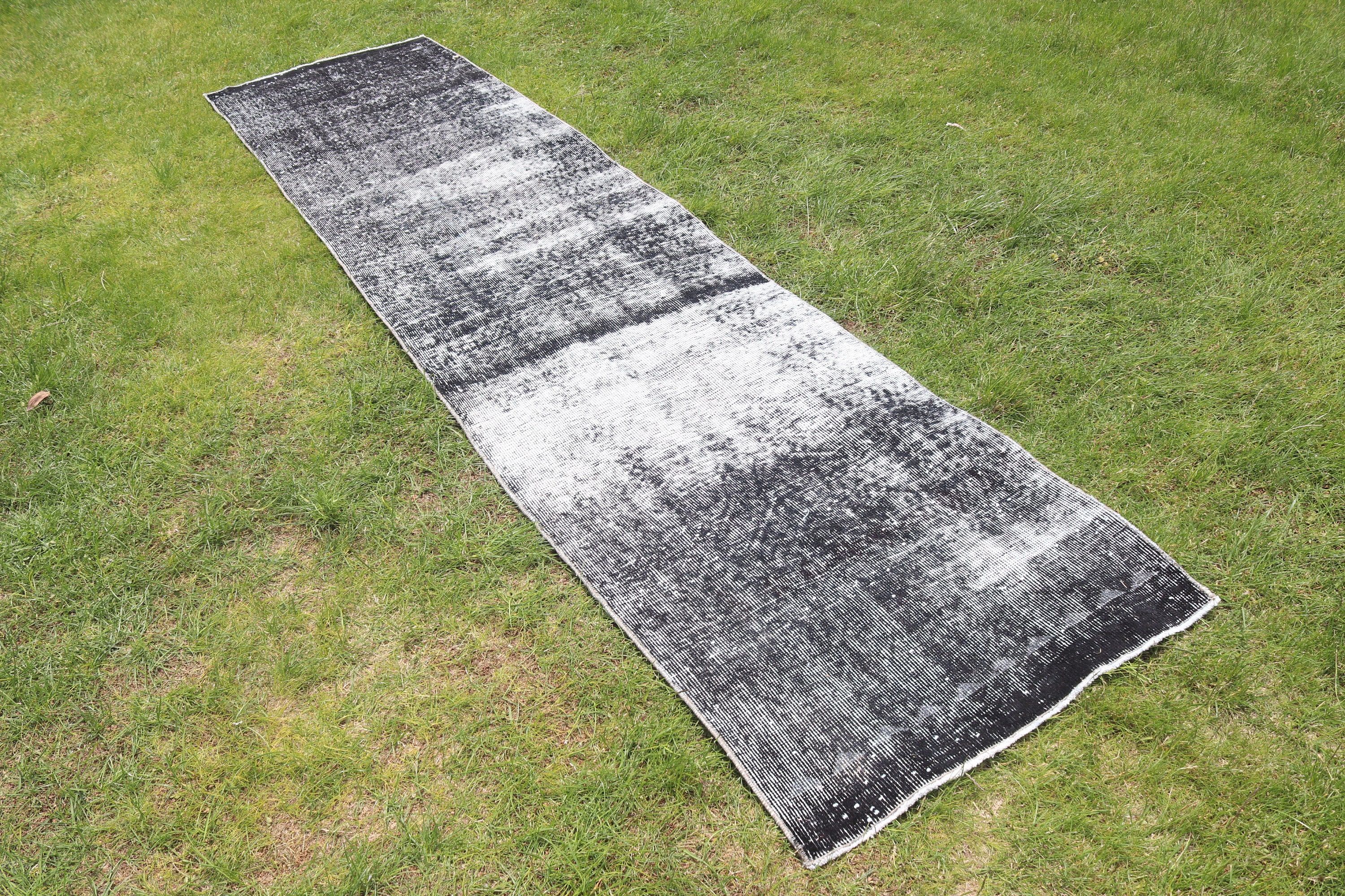 Rugs for Stair, Neutral Rug, Wool Rug, Vintage Rug, Gray Wool Rug, Vintage Runner Rug, 2.5x10.2 ft Runner Rug, Corridor Rug, Turkish Rug