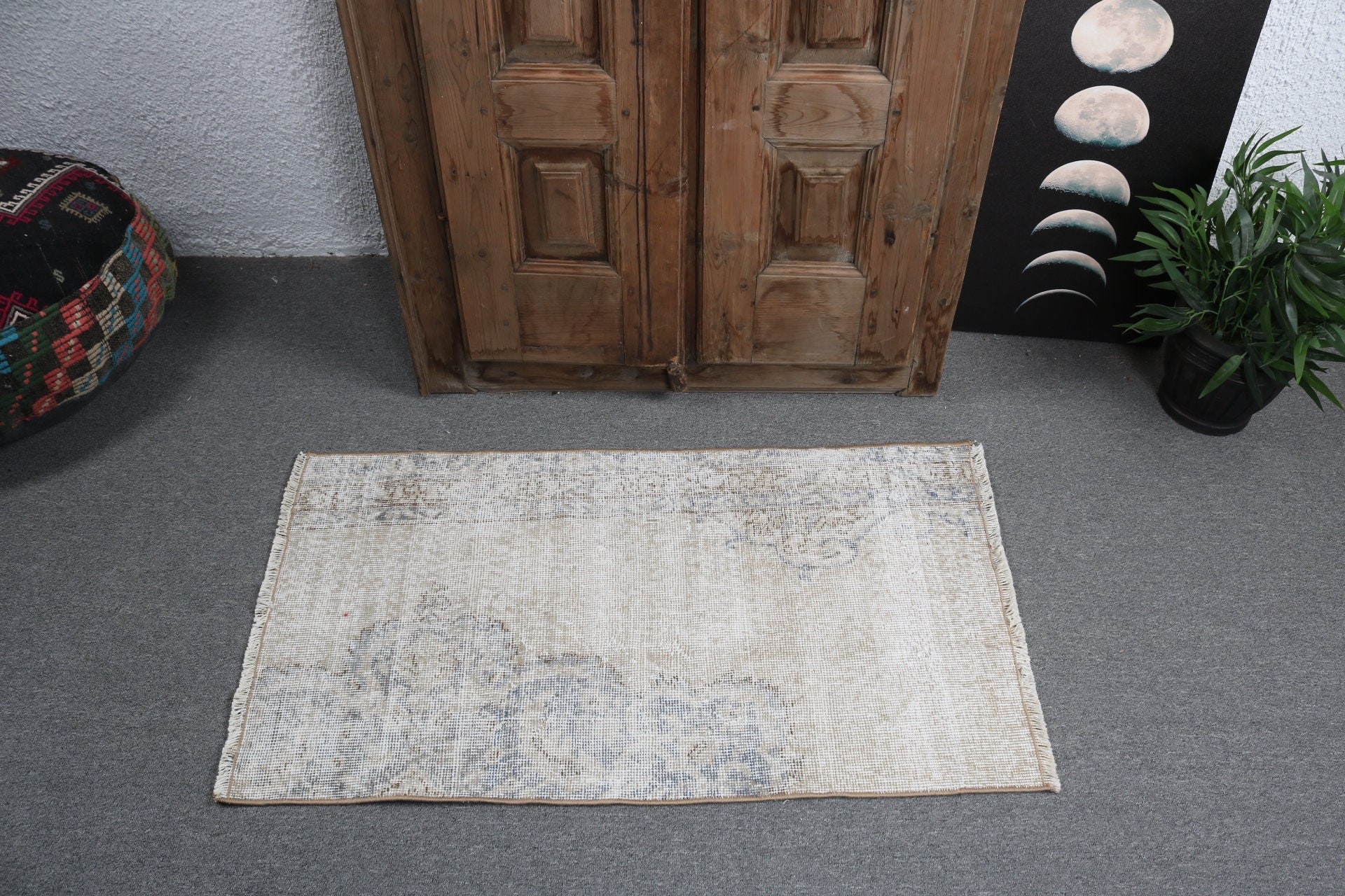 Banyo Halıları, Türk Halısı, Küçük Boho Halıları, Yatak Odası Halısı, Vintage Halı, Yün Halılar, Banyo Halısı, Bej 2x3.4 ft Küçük Halı