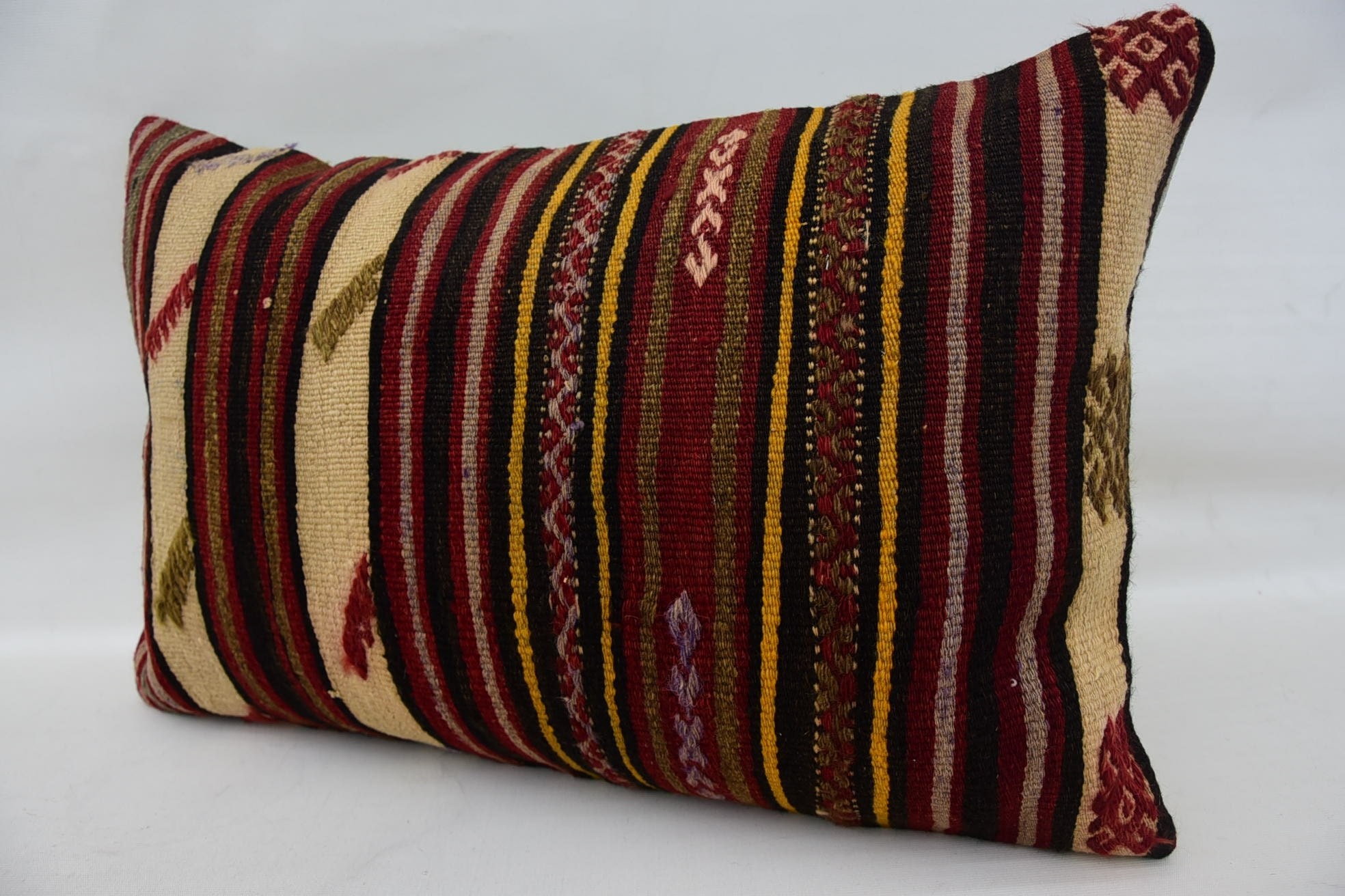 Interior Designer Pillow, Art Deco Pillow Sham, Vintage Kilim Throw Pillow, 16"x24" Red Cushion Case, Boho Pillow Sham Cover