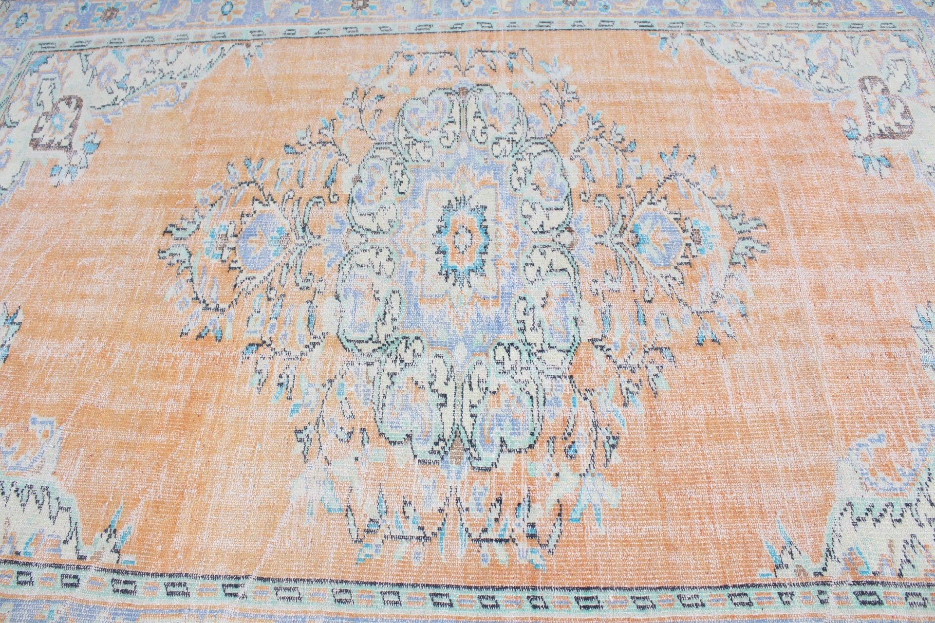 Oturma Odası Halısı, Vintage Halı, Salon Halıları, Anadolu Halısı, Turuncu 5.7x7.4 ft Büyük Halı, Parlak Halı, Türk Halıları, Havalı Halı