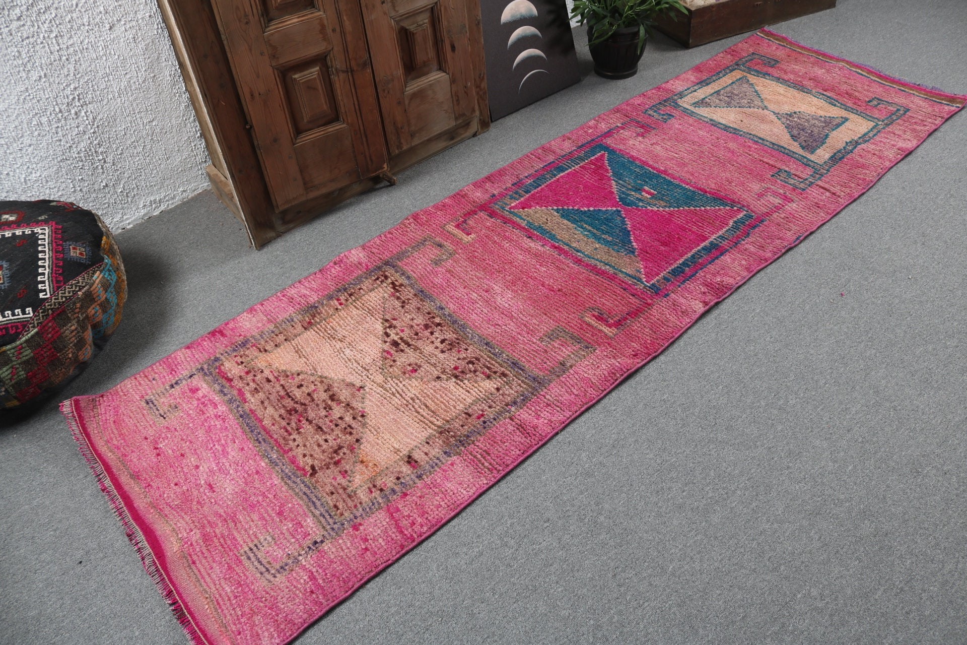 Anatolian Rug, Beni Ourain Runner Rugs, Turkish Rug, Statement Rugs, Pink Cool Rugs, 2.7x8.8 ft Runner Rug, Vintage Rug, Rugs for Hallway