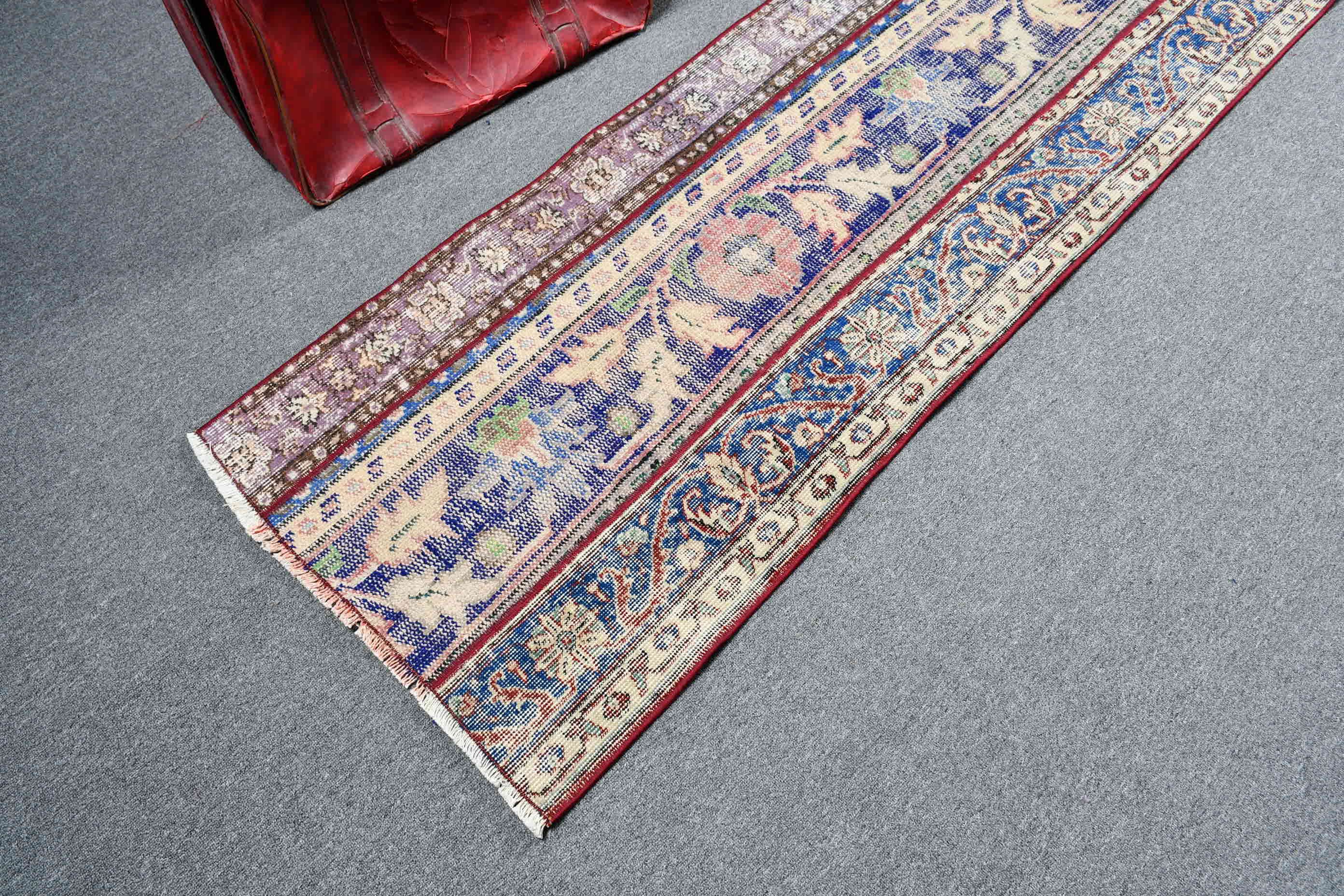 Abstract Rug, 2.2x8 ft Runner Rug, Turkish Rug, Moroccan Rugs, Kitchen Rugs, Stair Rugs, Vintage Rug, Home Decor Rugs, Blue Oriental Rugs