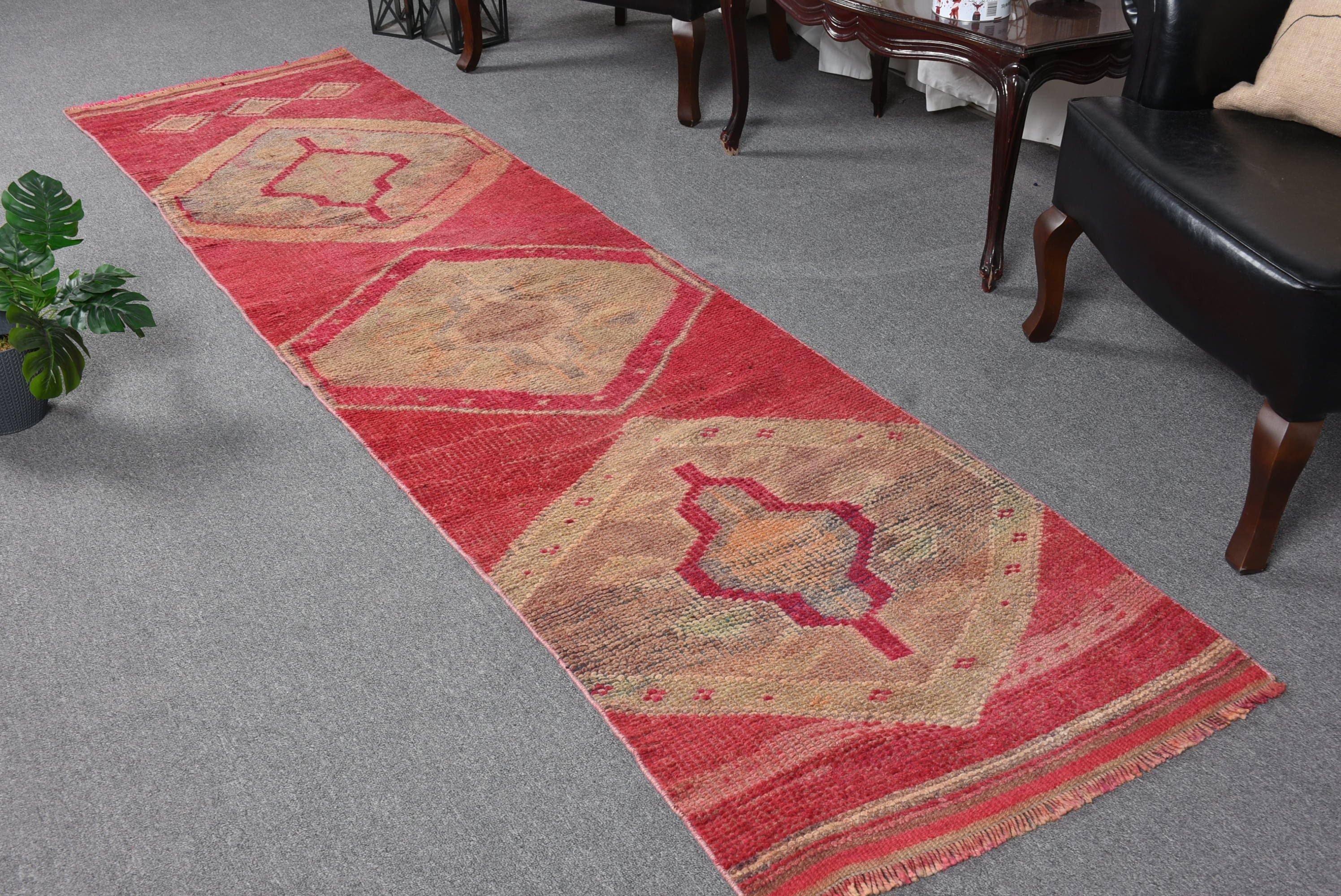 Anatolian Rug, Red  2.5x9.4 ft Runner Rug, Cute Rug, Bedroom Rug, Hallway Rug, Corridor Rug, Vintage Rugs, Turkish Rug