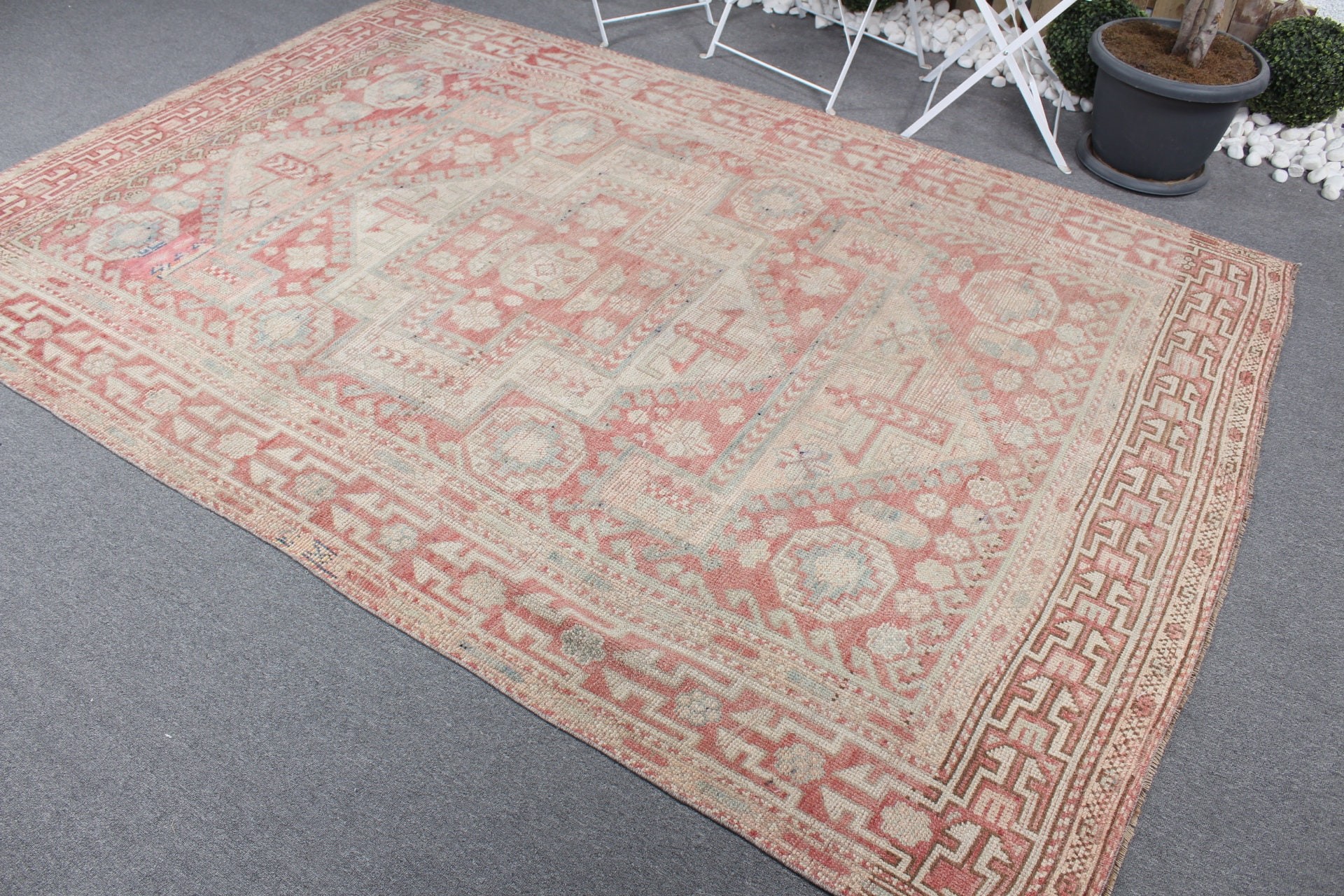 Beige Oushak Rug, Dining Room Rug, Salon Rugs, Rugs for Bedroom, Cool Rug, Turkish Rug, Vintage Rug, 5.9x8.9 ft Large Rugs, Oushak Rug