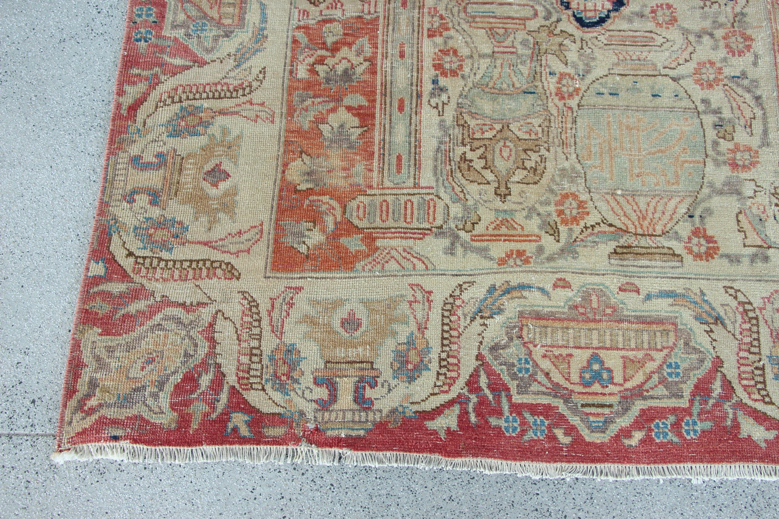 Vintage Halı, Bej Oushak Halılar, Salon Halısı, Vintage Dekor Halıları, 9.6x12.6 ft Büyük Boy Halı, Salon Halıları, Nötr Halılar, Türk Halıları, Yün Halı