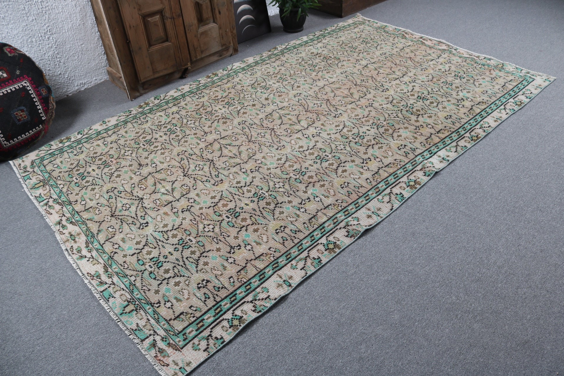 5.4x9 ft Büyük Halılar, Açıklama Halıları, Büyük Oushak Halısı, Büyük Vintage Halısı, Türk Halısı, Vintage Halıları, Kahverengi Ev Dekor Halısı, Mutfak Halıları