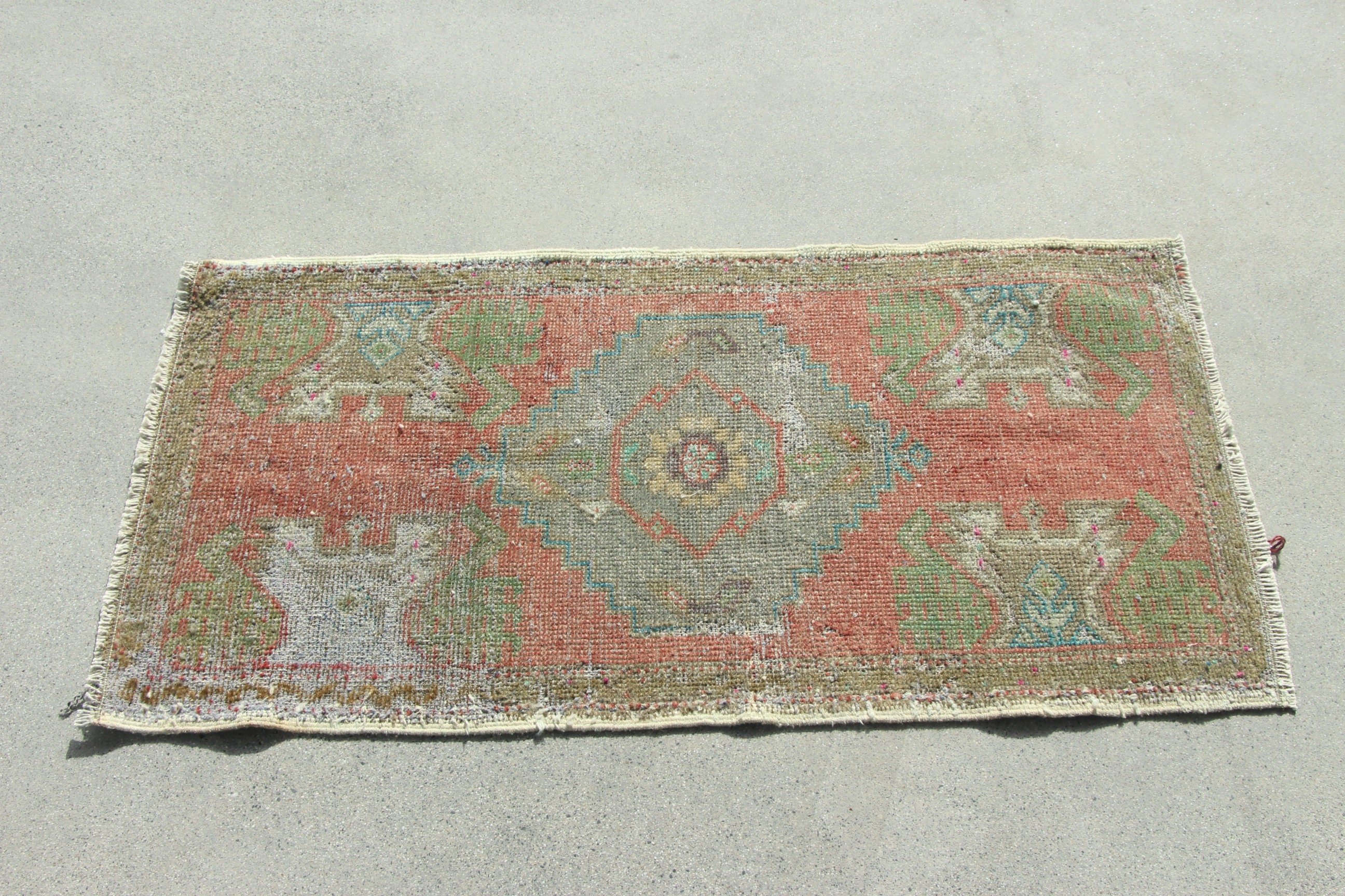 Türk Halıları, Mutfak Halıları, Yeşil Yün Halılar, Yatak Odası Halıları, Küçük Vintage Halılar, 1.7x3.2 ft Küçük Halı, Vintage Halılar, Geometrik Halılar