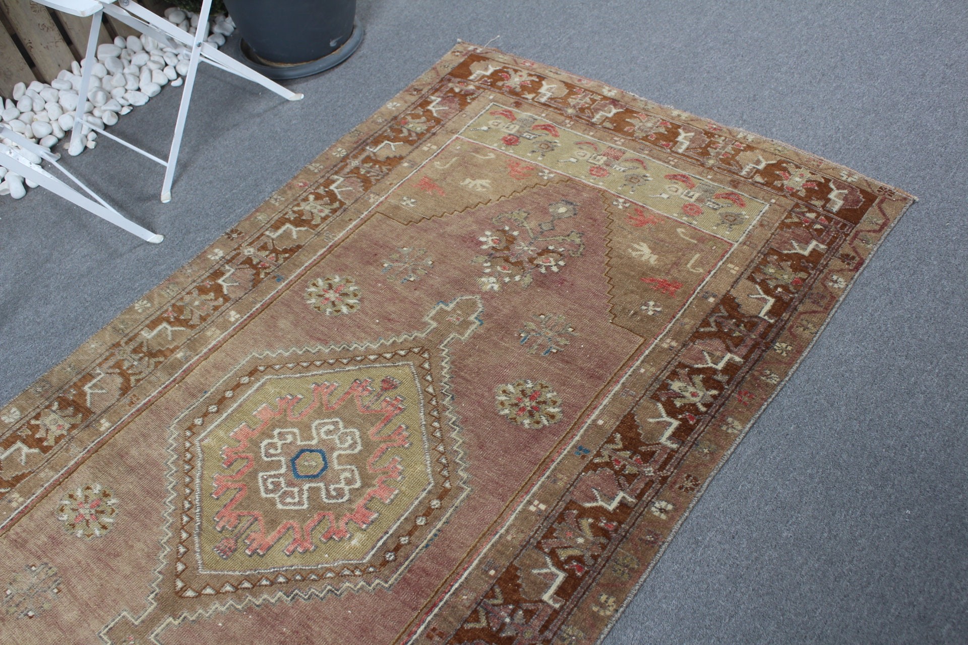 Eclectic Rug, Cool Rugs, Nursery Rug, Turkish Rug, Brown Wool Rug, Vintage Rugs, Anatolian Rug, 3.7x7.4 ft Area Rugs, Rugs for Dining Room