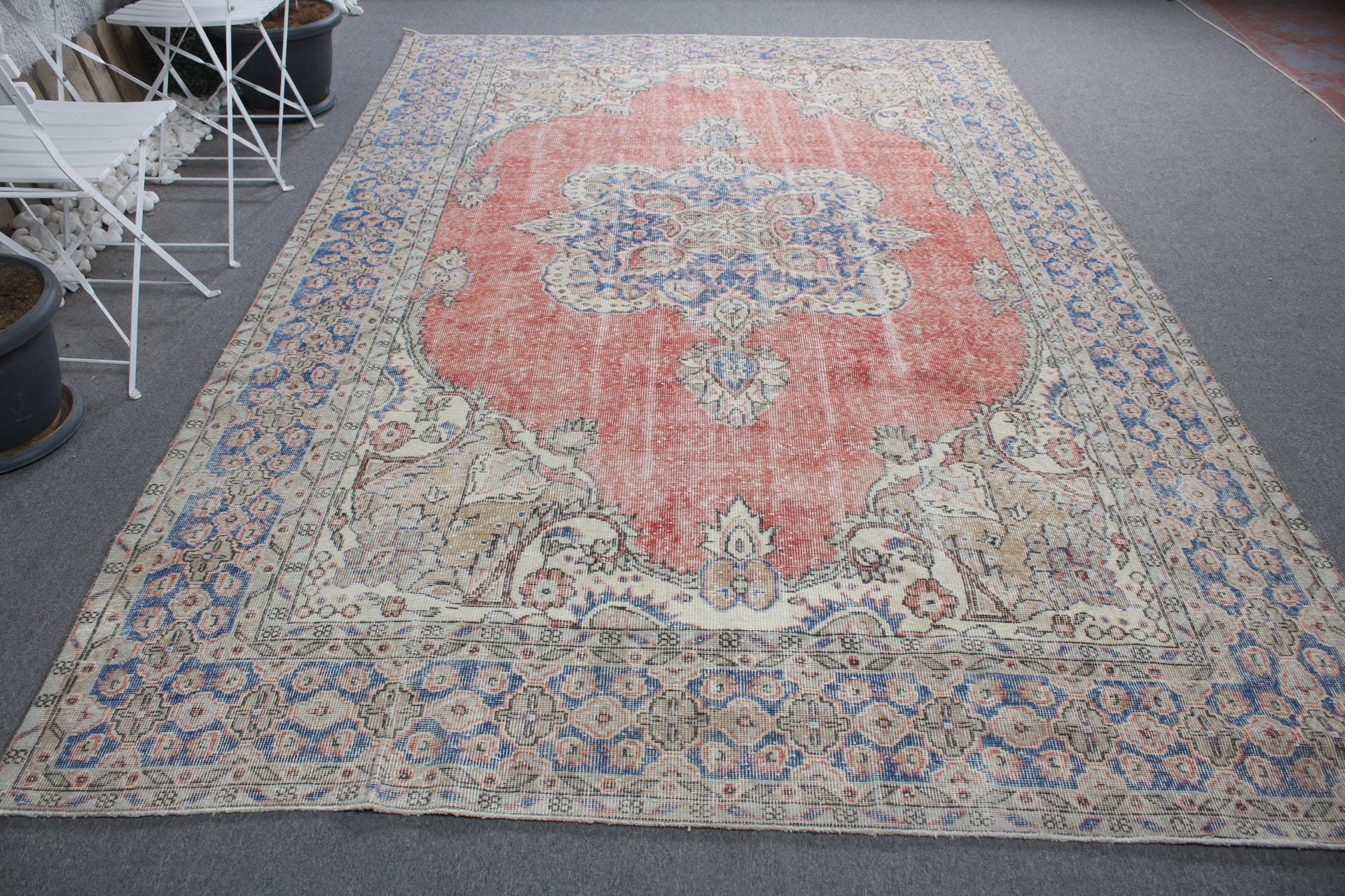 Ev Dekor Halısı, Türk Halısı, Vintage Halı, Salon Halısı, 7.1x11.1 ft Büyük Boy Halı, Oturma Odası Halısı, Yurt Halısı, Kırmızı Anadolu Halısı, Anadolu Halısı