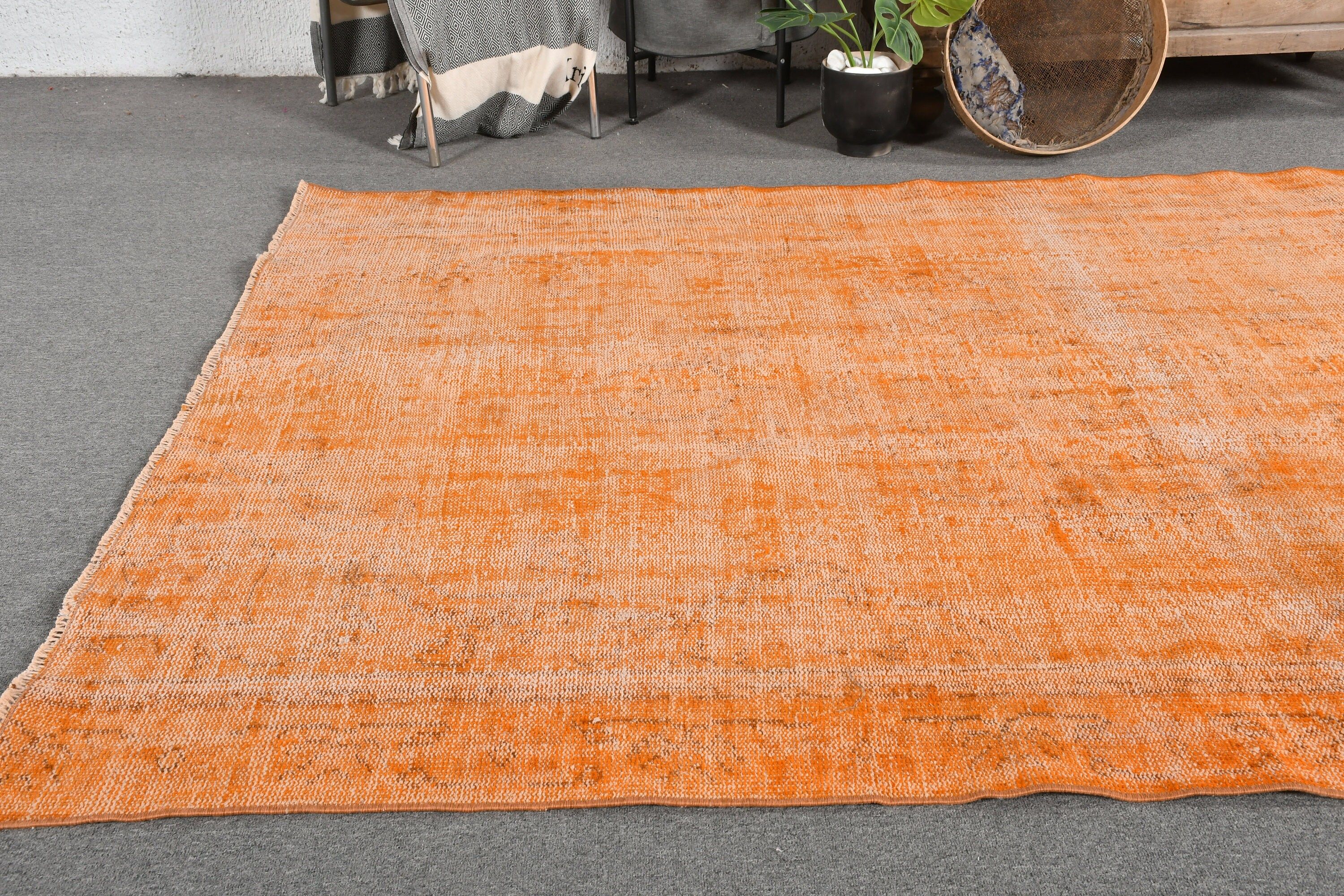 Dining Room Rug, Oushak Rug, Orange Cool Rugs, Hand Woven Rug, Vintage Rugs, Turkish Rug, 5.4x7.7 ft Large Rug, Salon Rugs