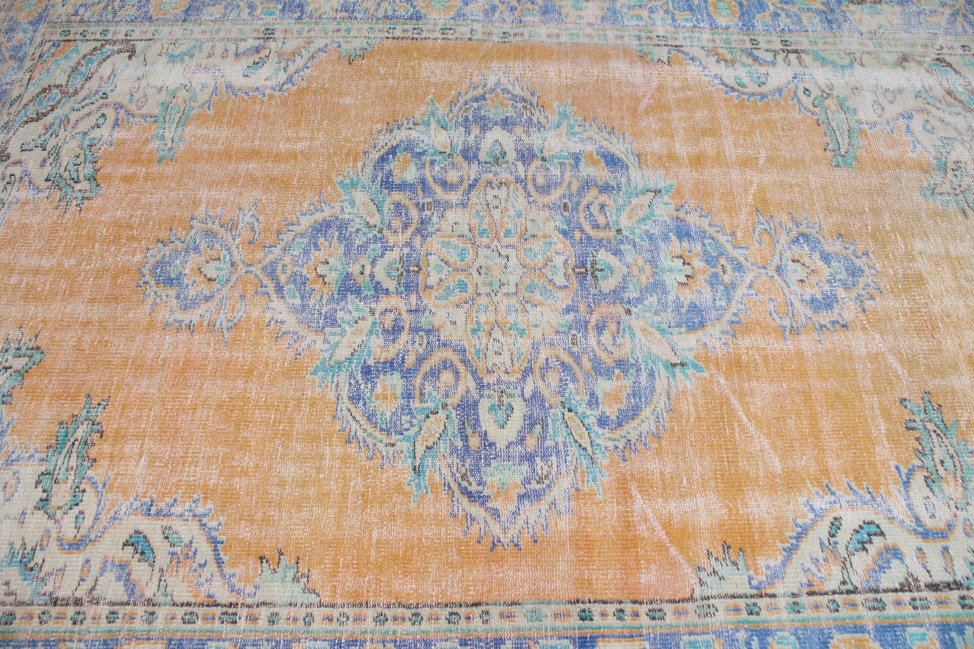 Aztec Rugs, Salon Rugs, Anatolian Rug, Orange Anatolian Rug, Living Room Rug, Turkish Rugs, Oushak Rugs, 5.9x8.8 ft Large Rug, Vintage Rug