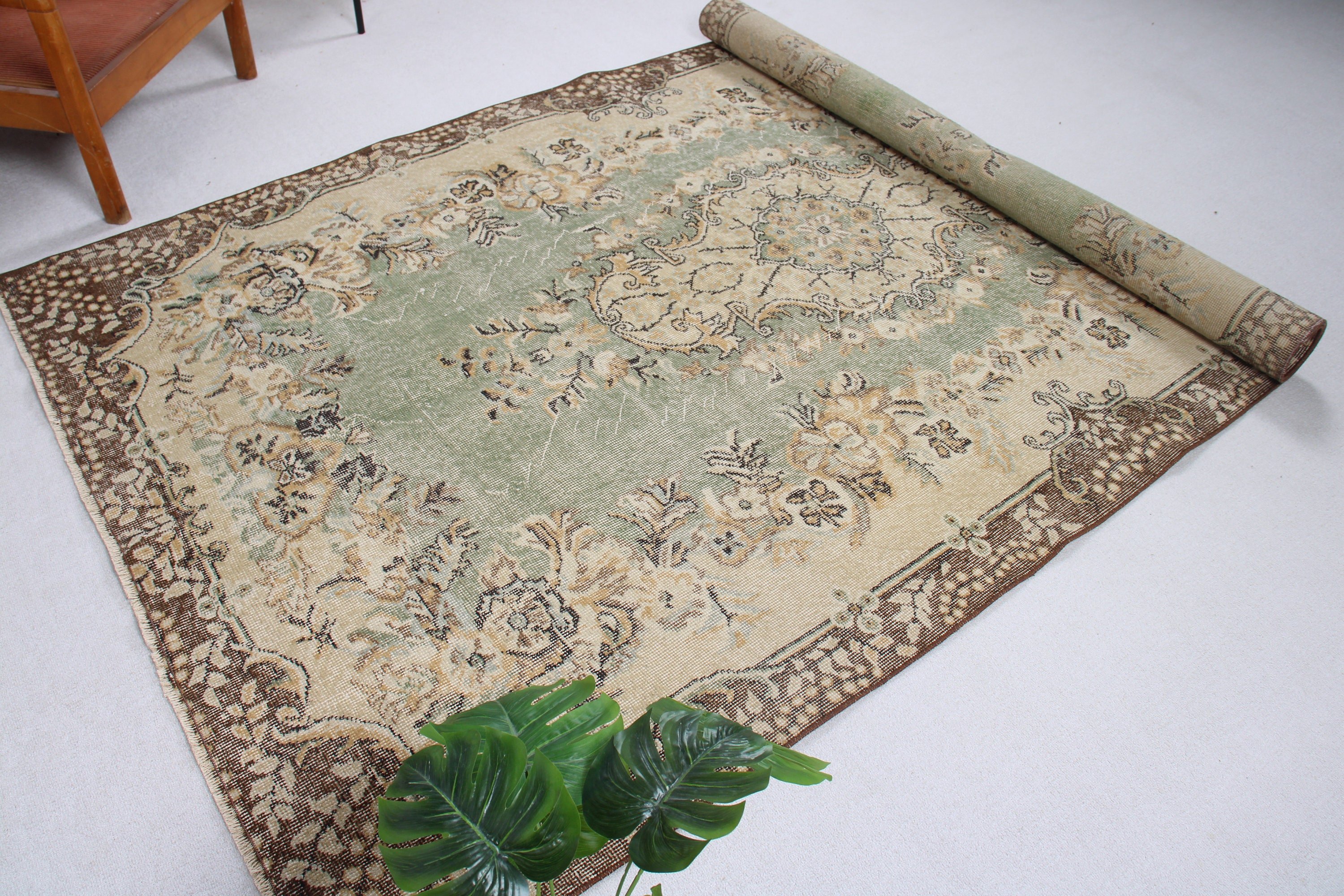 5,4x9,2 ft Büyük Halılar, Yeşil İfade Halıları, Modern Halılar, Büyük Boho Halısı, Aztek Halısı, Havalı Halı, Türk Halısı, Vintage Halı, Büyük Oushak Halıları