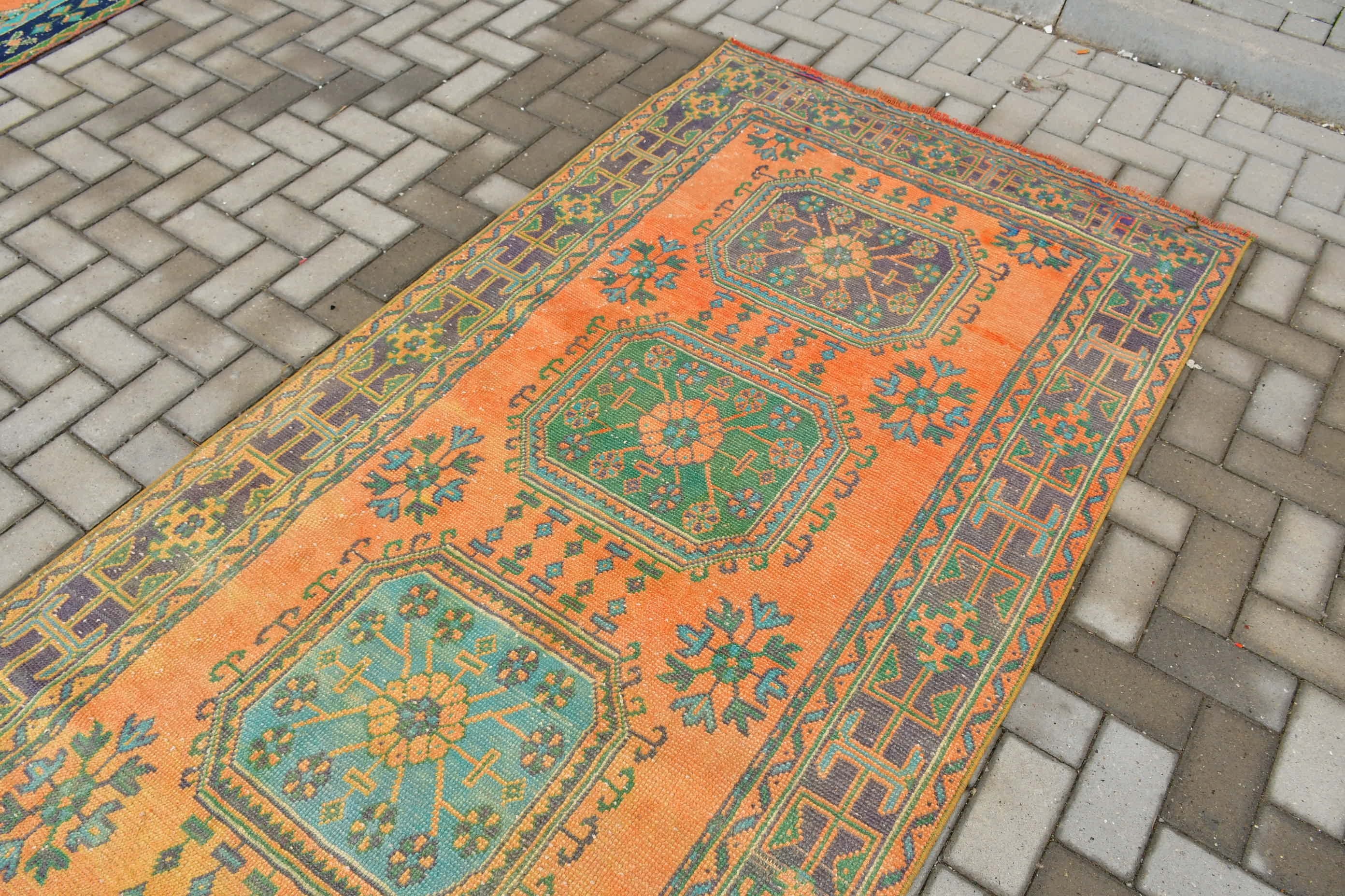 Natural Rug, Turkish Rugs, Corridor Rug, Vintage Rugs, Kitchen Rug, Moroccan Rugs, 4.1x11.7 ft Runner Rugs, Stair Rugs, Orange Wool Rugs