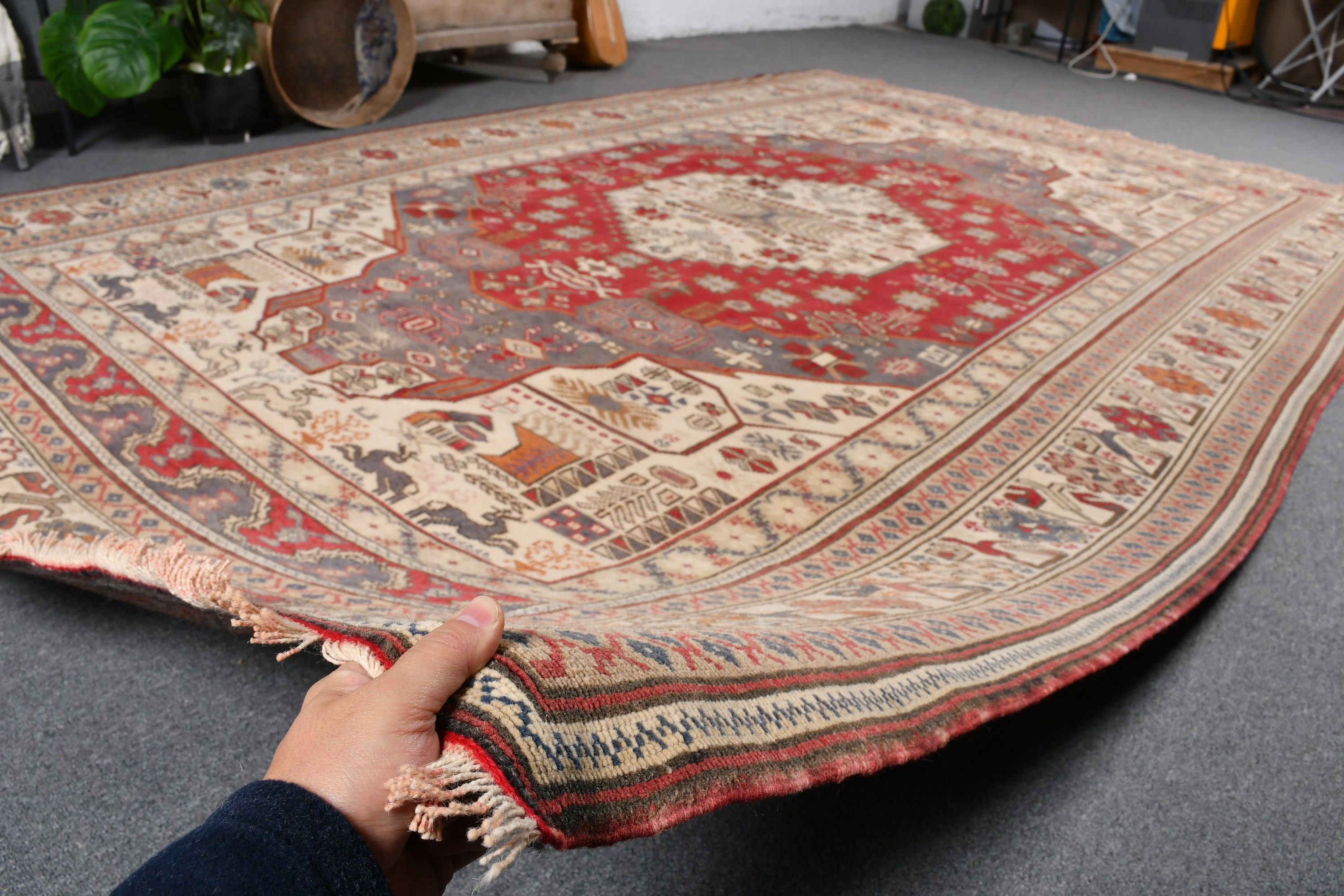 Vintage Halı, Göçebe Halıları, Salon Halıları, 6.6x10.2 ft Büyük Halı, Bej Fas Halısı, Türk Halıları, Yatak Odası Halısı, Oryantal Halı, Mutfak Halıları