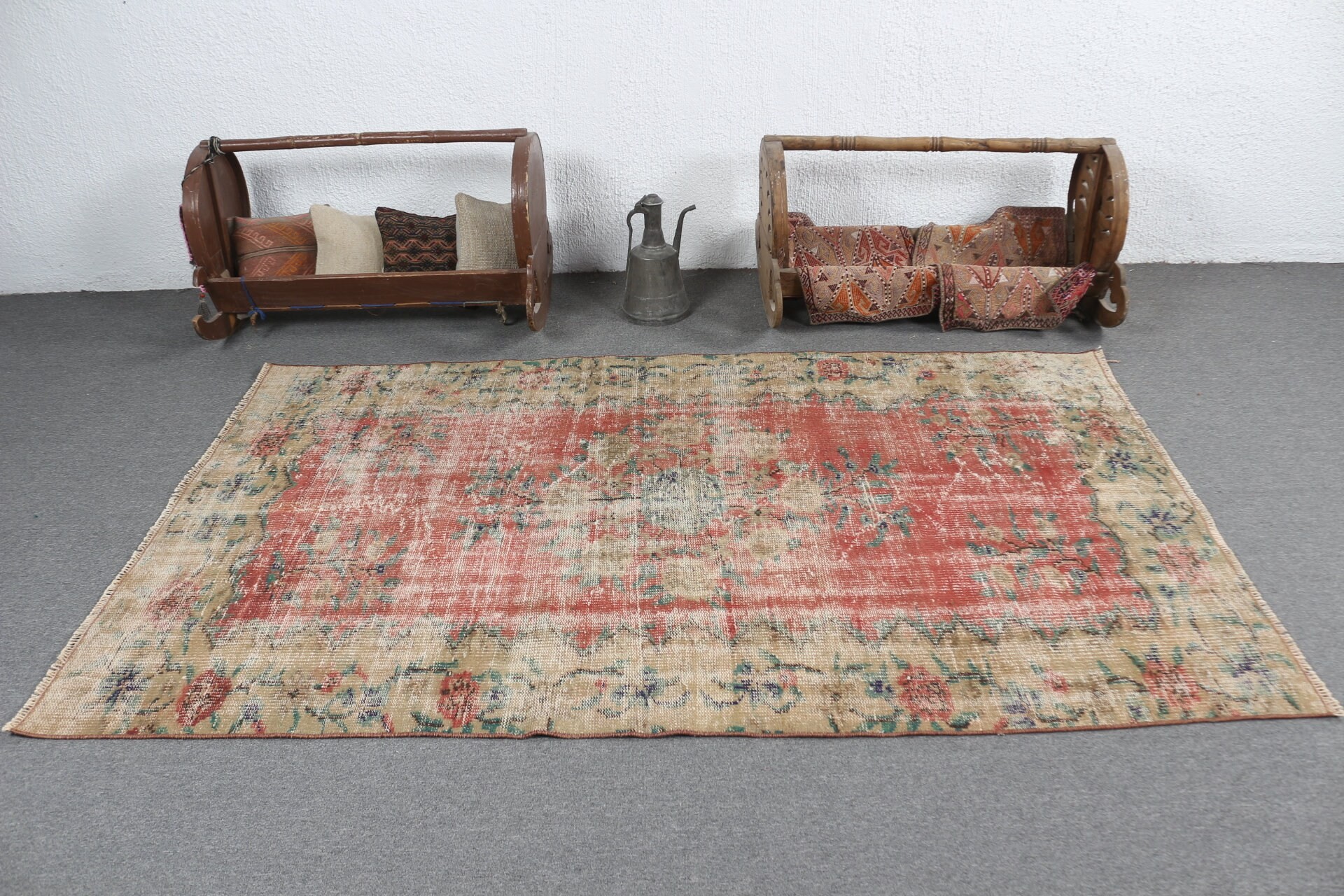 4.6x7.4 ft Area Rugs, Dining Room Rug, Vintage Rug, Organic Rug, Rugs for Living Room, Bedroom Rugs, Turkish Rug, Floor Rug, Red Wool Rugs