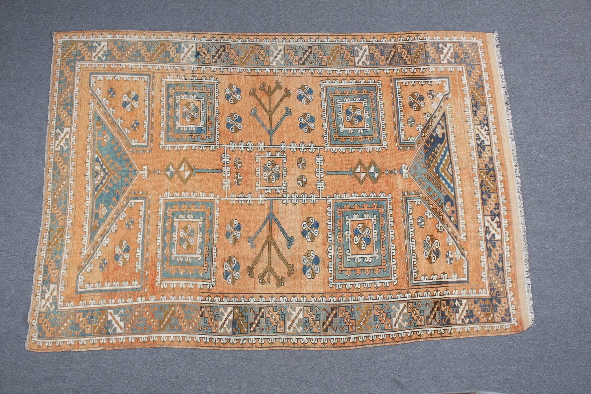 Turkish Rugs, Salon Rug, Rugs for Bedroom, Moroccan Rug, Orange Kitchen Rug, 6.4x9 ft Large Rug, Vintage Rug, Bedroom Rug, Floor Rug