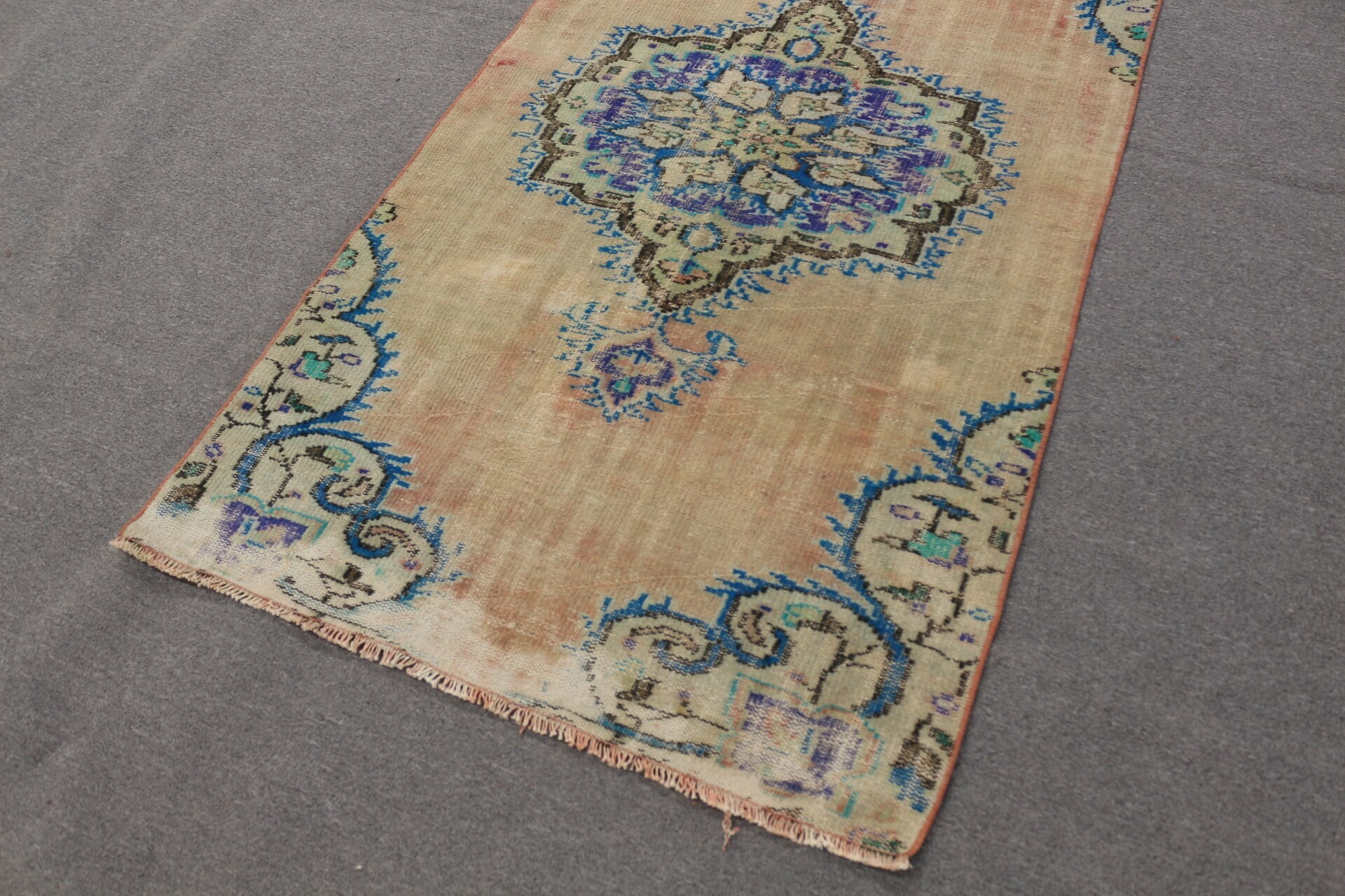 Eski Halı, Vintage Halı, 3.6x7 ft Alan Kilimi, Türk Halıları, Antika Halı, Oturma Odası Halısı, Turuncu Yün Halı, Yatak Odası Halısı, Türkiye Halısı, Oushak Halıları