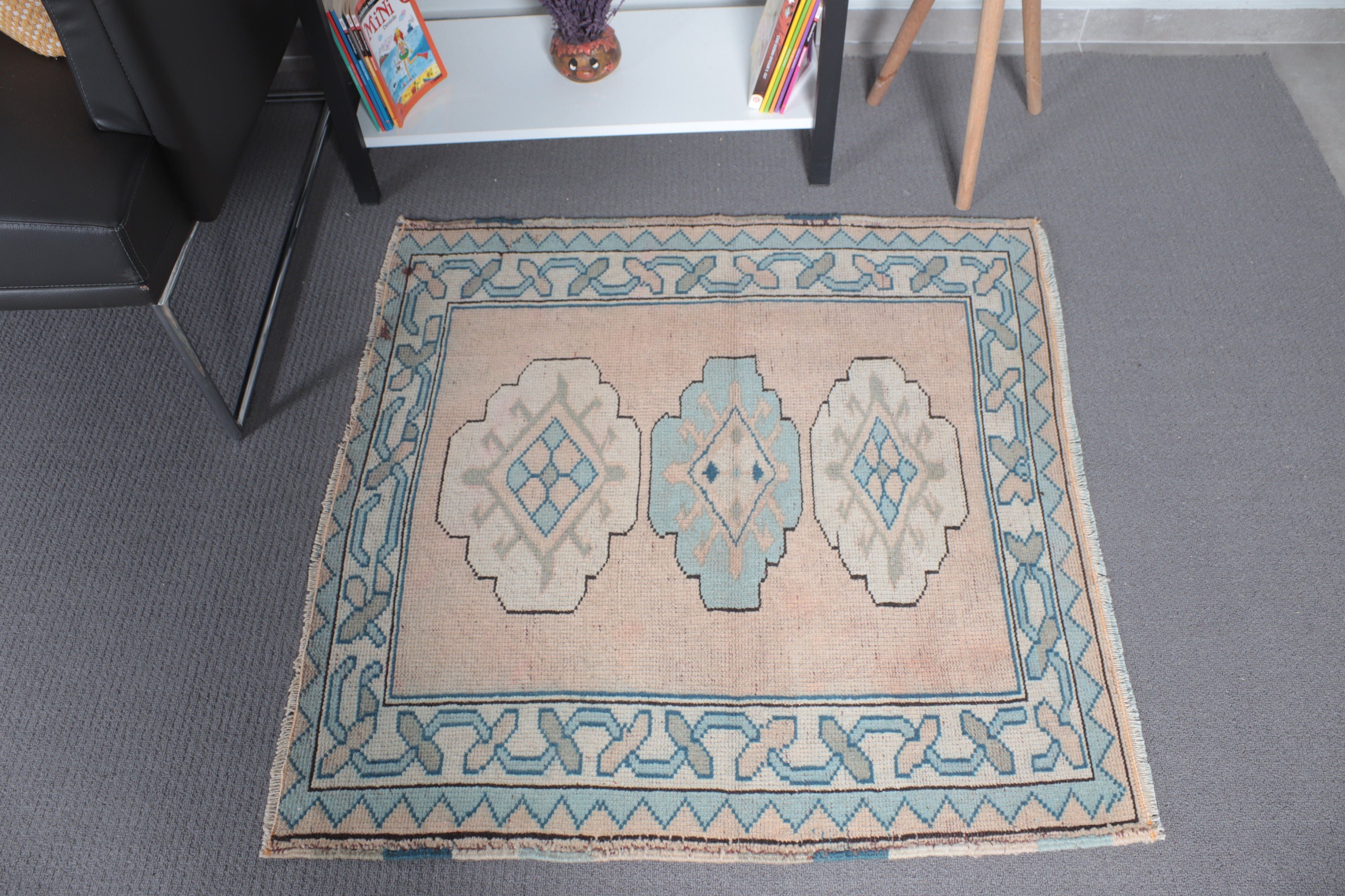 Boho Rugs, Small Vintage Rug, 3x3.1 ft Small Rug, Bedroom Rugs, Bathroom Rug, Beige Oriental Rugs, Turkish Rugs, Moroccan Rugs, Vintage Rug