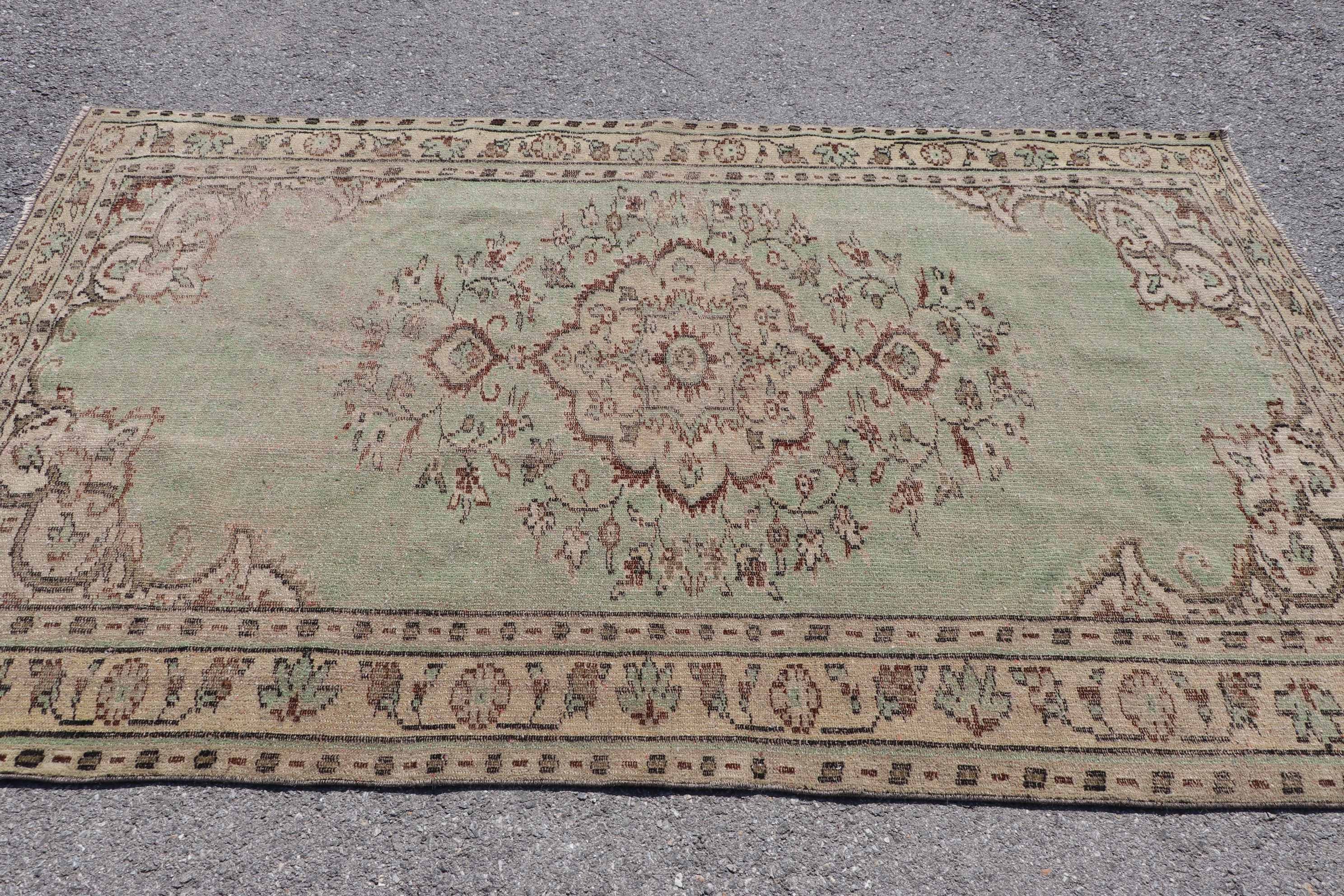 Turkish Rugs, Green Anatolian Rug, Cool Rug, Natural Rug, Kitchen Rug, Vintage Rug, 5.1x8.1 ft Large Rugs, Salon Rug, Living Room Rug