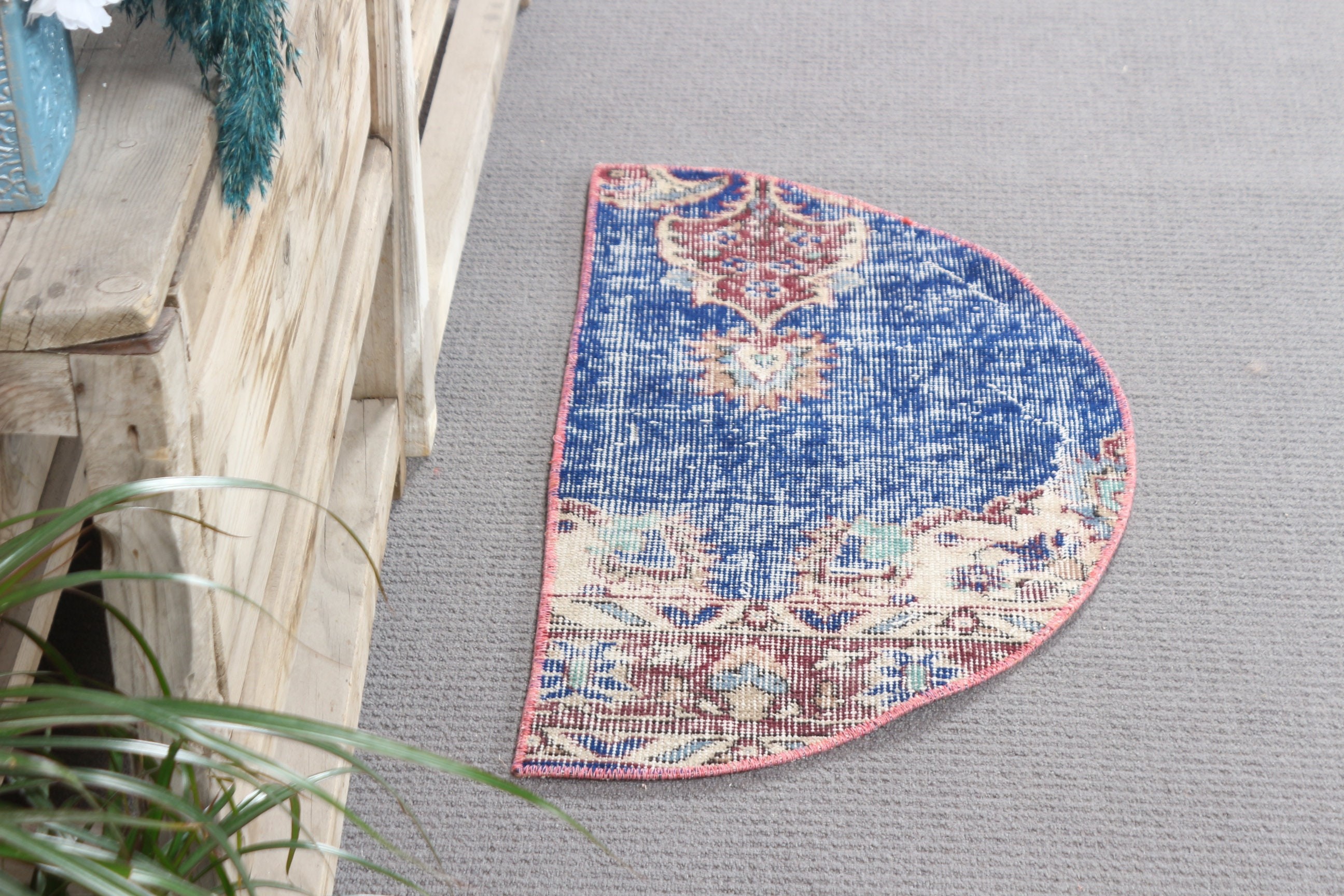 Blue Moroccan Rugs, 1.4x2.7 ft Small Rug, Vintage Rug, Home Decor Rug, Turkish Rugs, Bedroom Rugs, Entry Rug, Hand Woven Rugs, Kitchen Rug