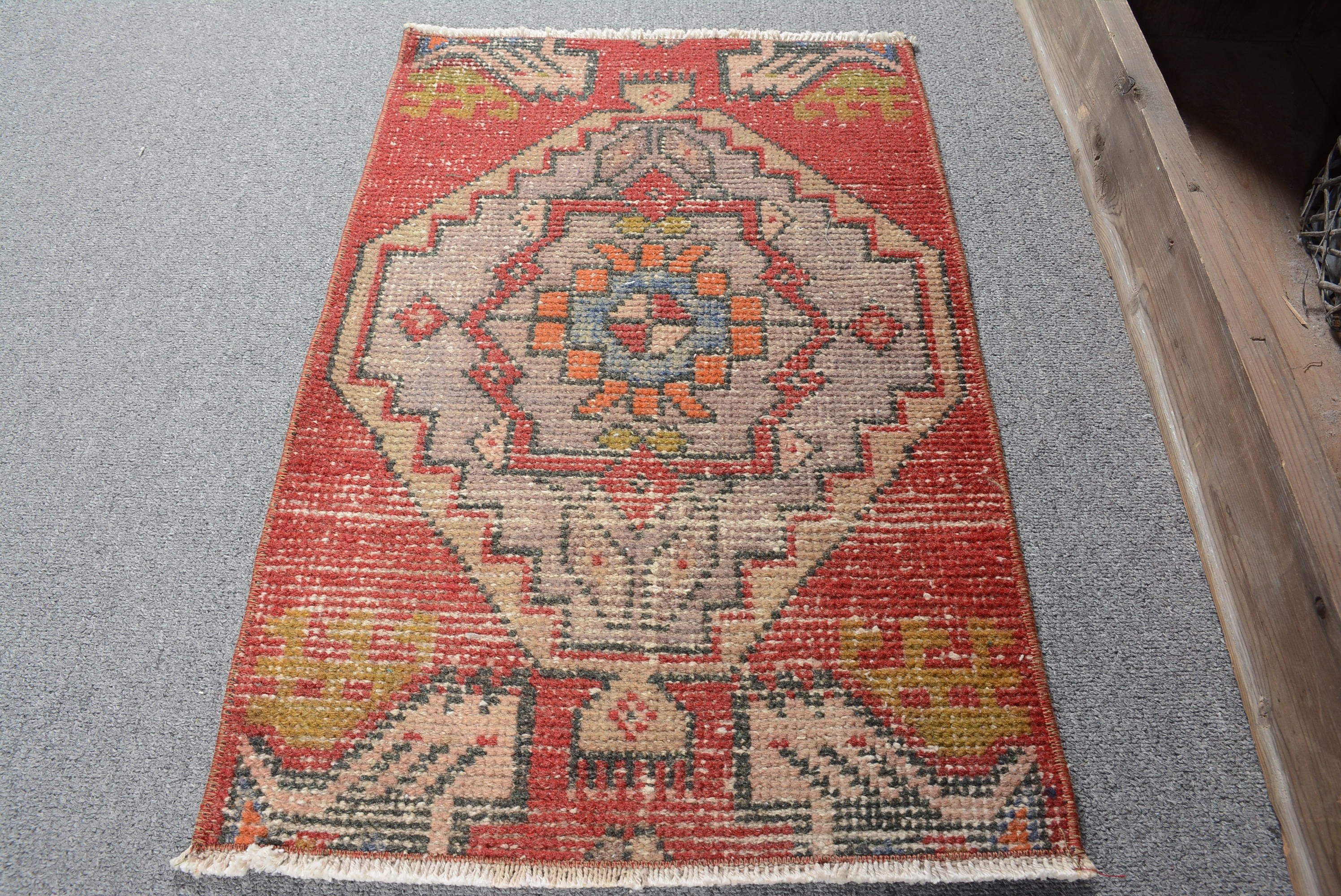 Bedroom Rug, Vintage Rug, Oriental Rug, Distressed Rug, Red Kitchen Rug, Rugs for Bedroom, 1.4x2.1 ft Small Rug, Turkish Rug, Anatolian Rug