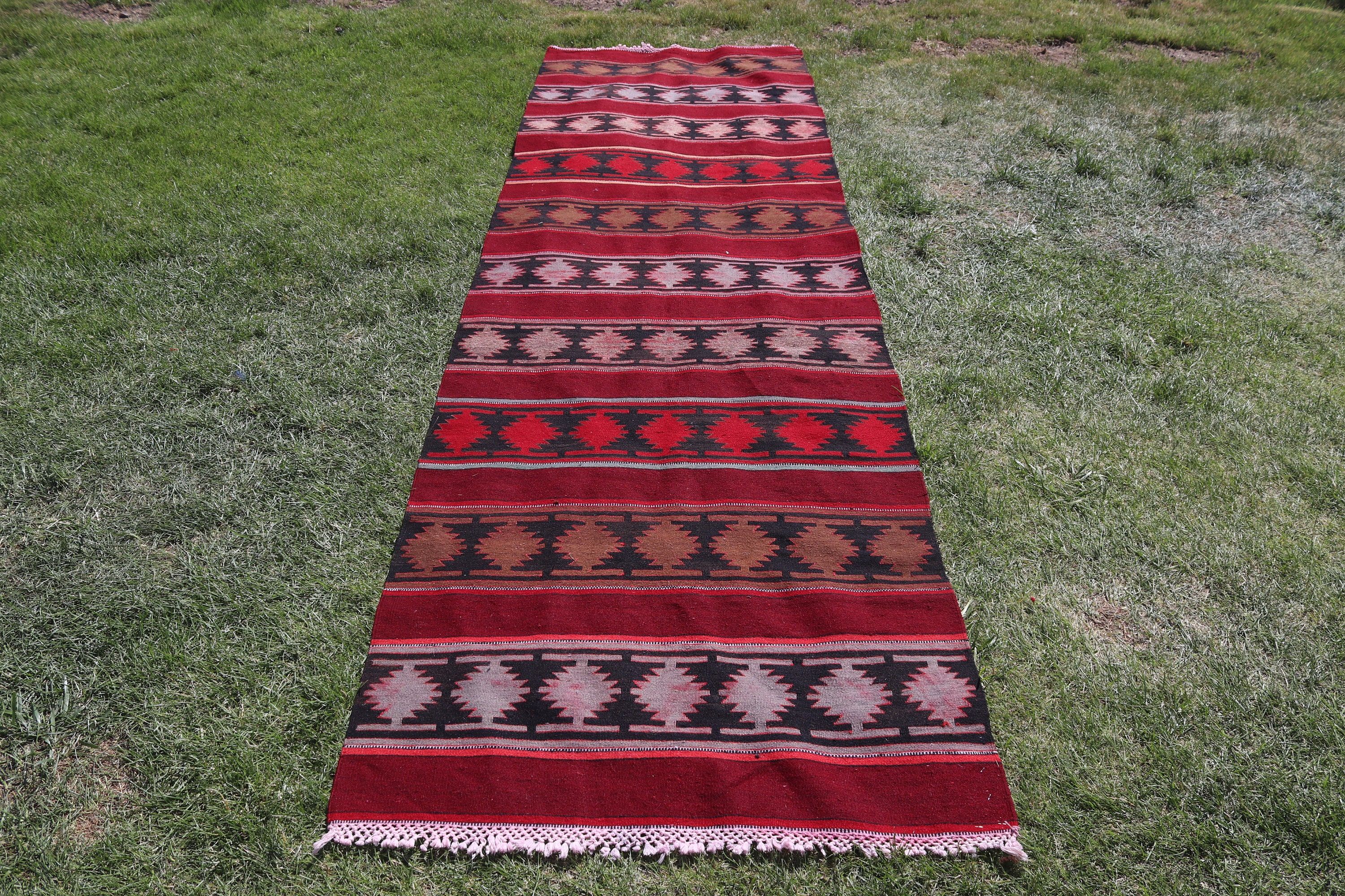 Kilim, Vintage Halılar, Runner Halıları, 3.1x11.1 ft Runner Halıları, Türk Halısı, Lüks Halı, Kırmızı Ev Dekor Halıları, Koridor Halıları, Açıklama Halıları