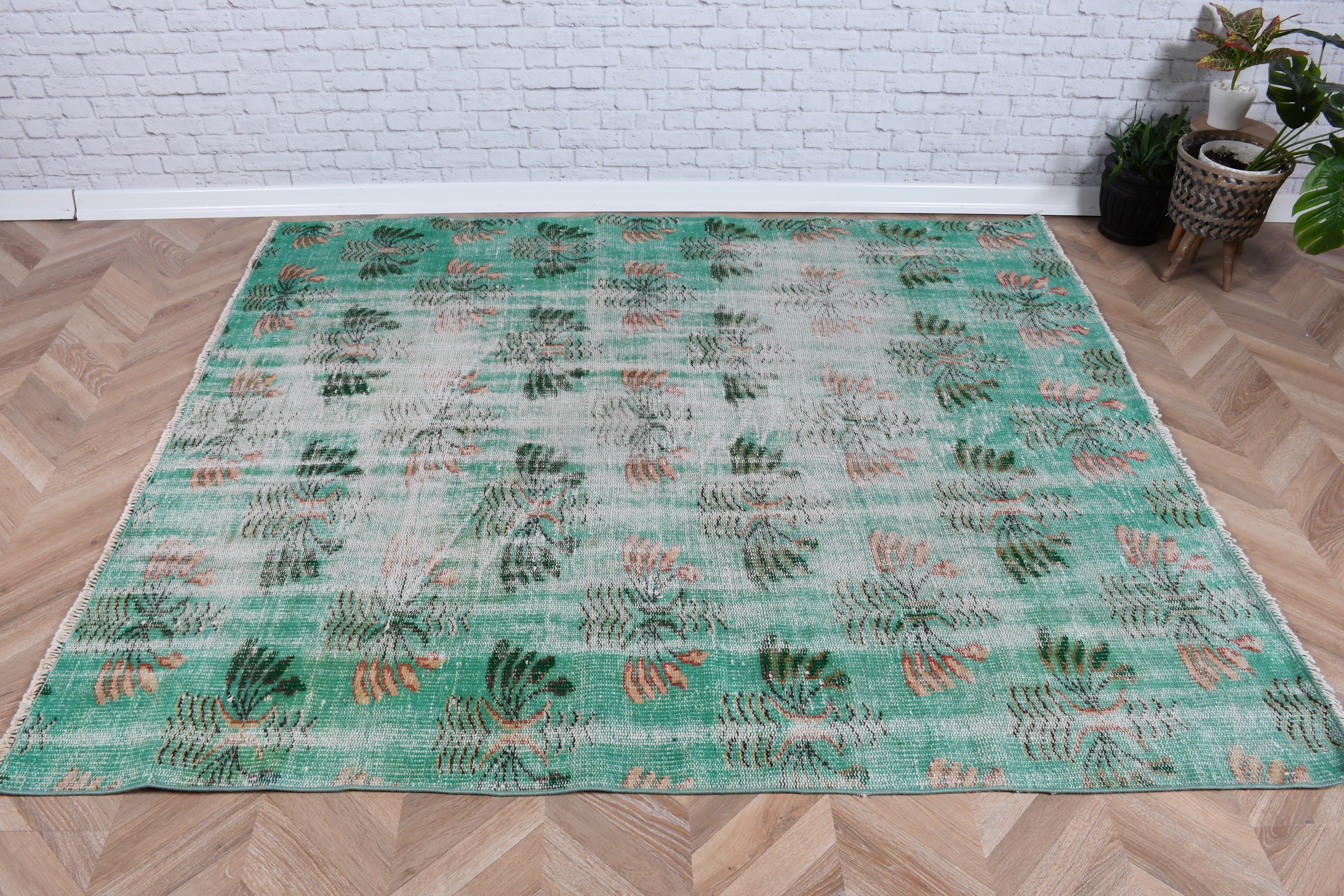 Wool Rugs, 5.5x6.4 ft Area Rug, Oriental Rugs, Boho Area Rugs, Turkish Rugs, Vintage Rug, Living Room Rugs, Green Anatolian Rugs, Floor Rug