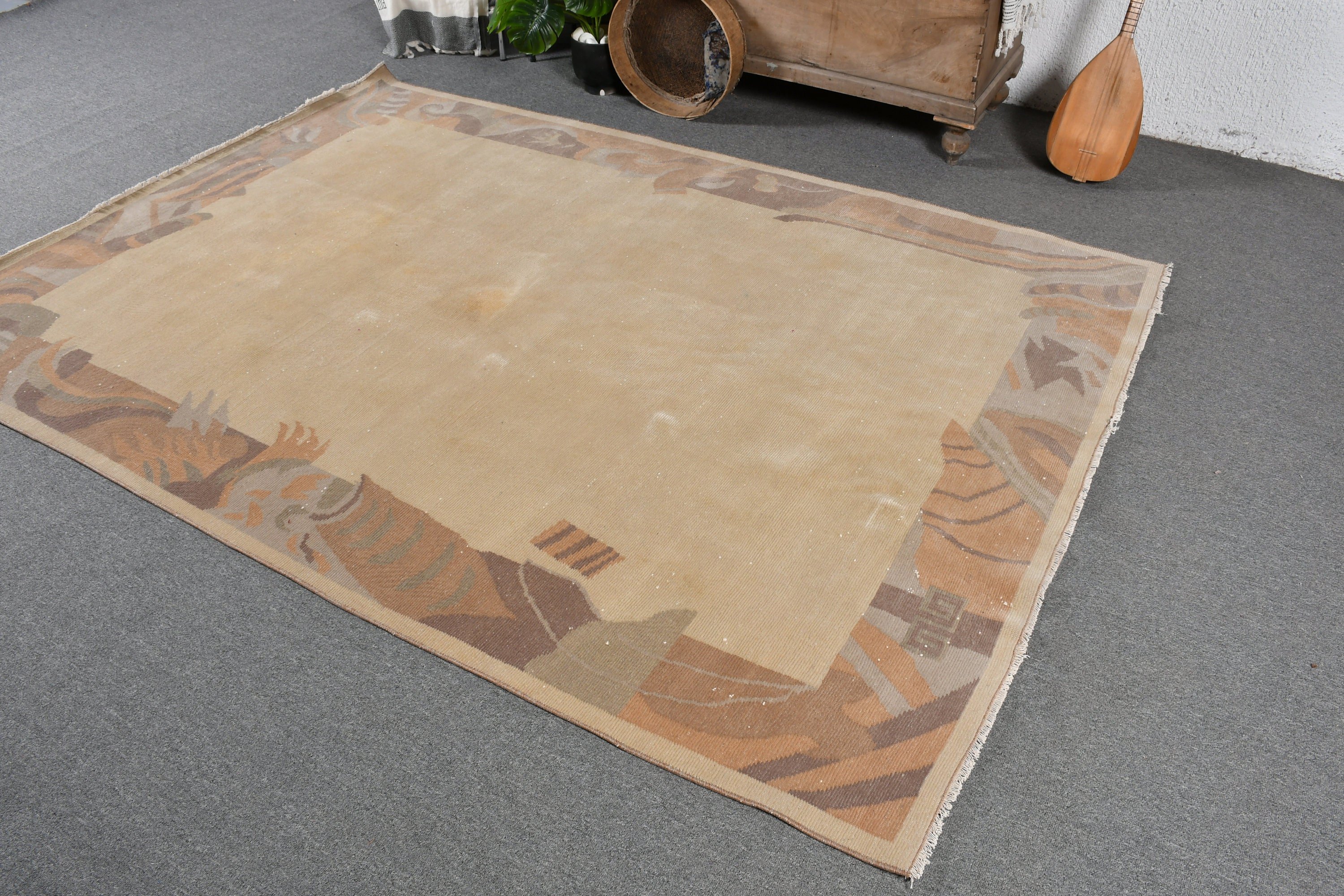 5.5x7.8 ft Large Rug, Turkish Rugs, Living Room Rugs, Vintage Rug, Pastel Rug, Dining Room Rug, Beige Antique Rugs, Oushak Rug, Antique Rug