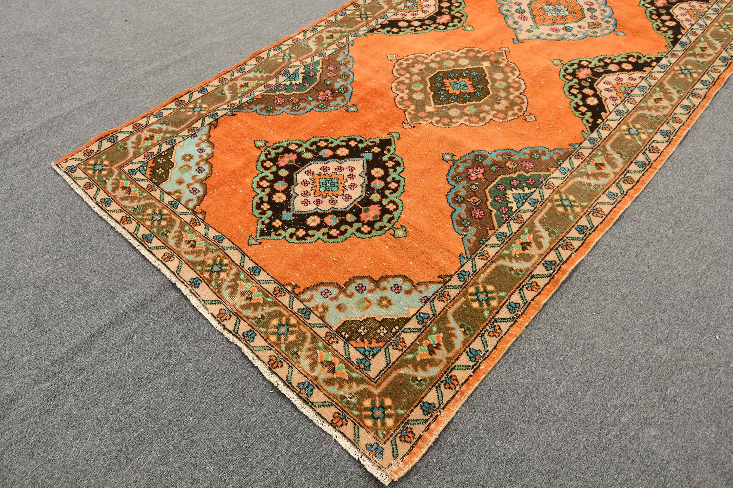 Stair Rug, Orange Moroccan Rugs, Rugs for Corridor, Turkish Rug, Pale Rug, Oushak Rug, 4.9x13 ft Runner Rugs, Vintage Rug, Wool Rug