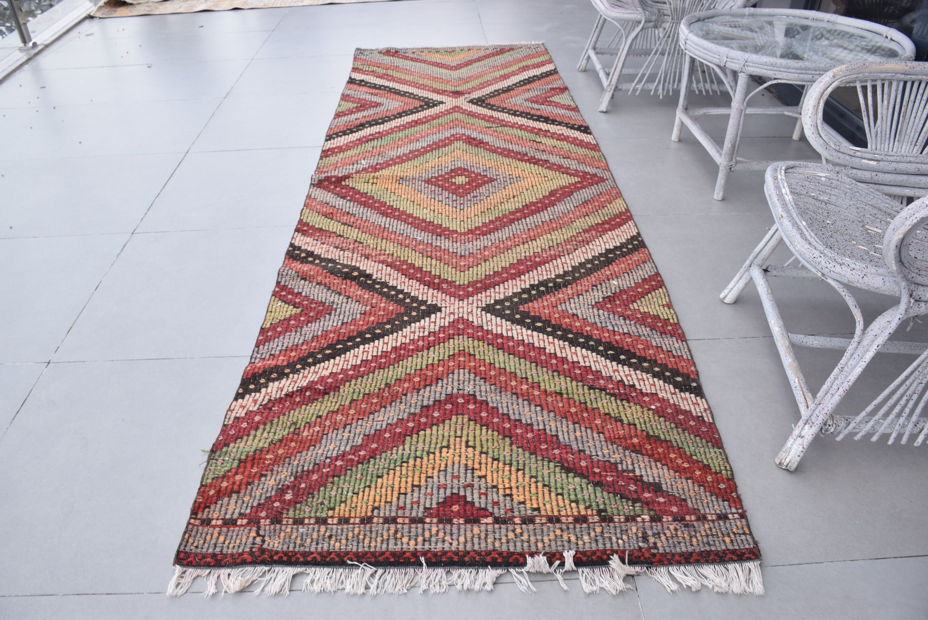 Türk Halısı, Kilim, Yer Halısı, Merdiven Halıları, Koşucu Halıları, Vintage Halılar, 3.1x9.9 ft Koşucu Halıları, Gökkuşağı Fas Halısı