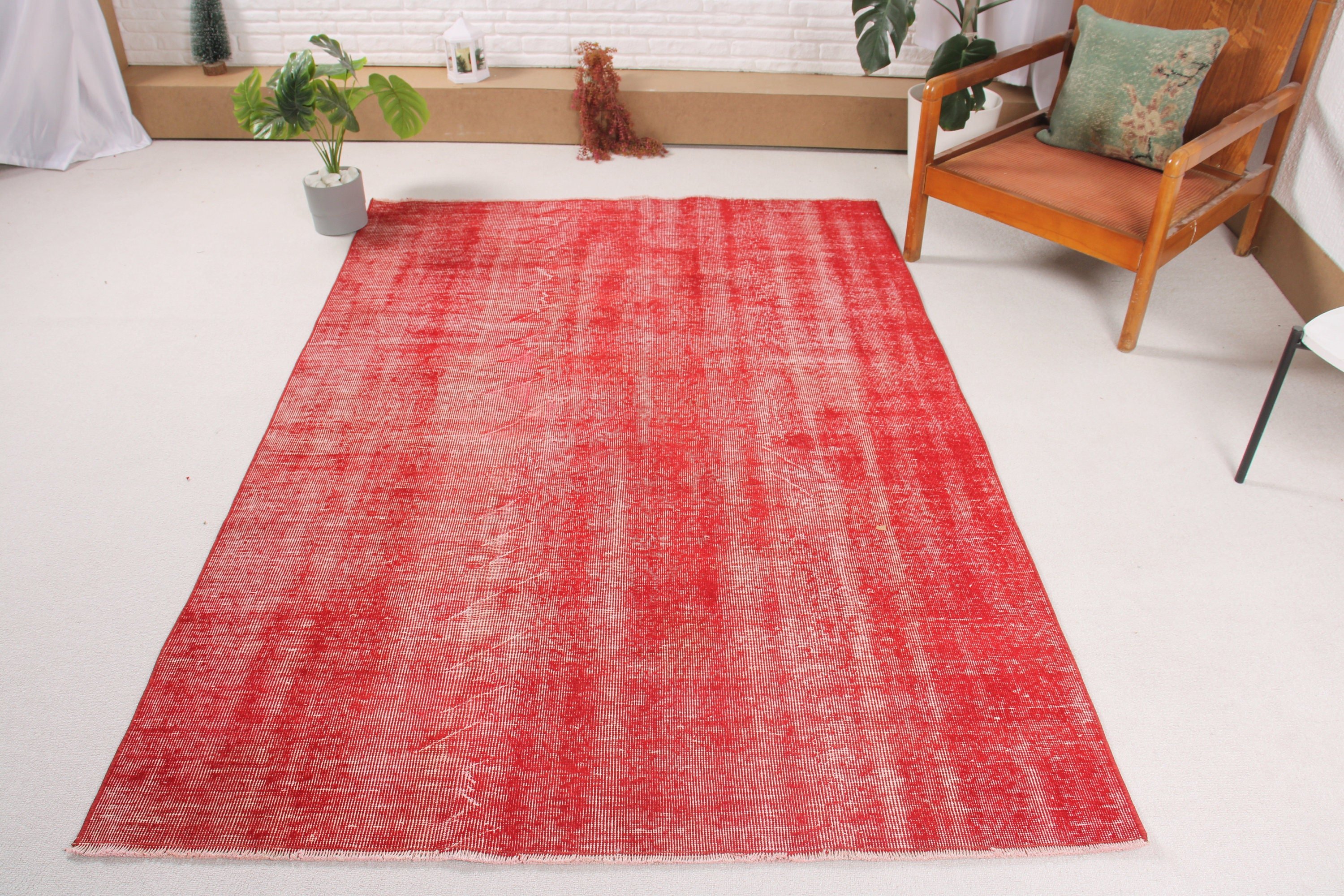 Moroccan Rug, Turkish Rugs, Floor Rugs, Red Geometric Rugs, Neutral Rugs, 4.9x7.1 ft Area Rugs, Rugs for Area, Vintage Rug, Kitchen Rugs