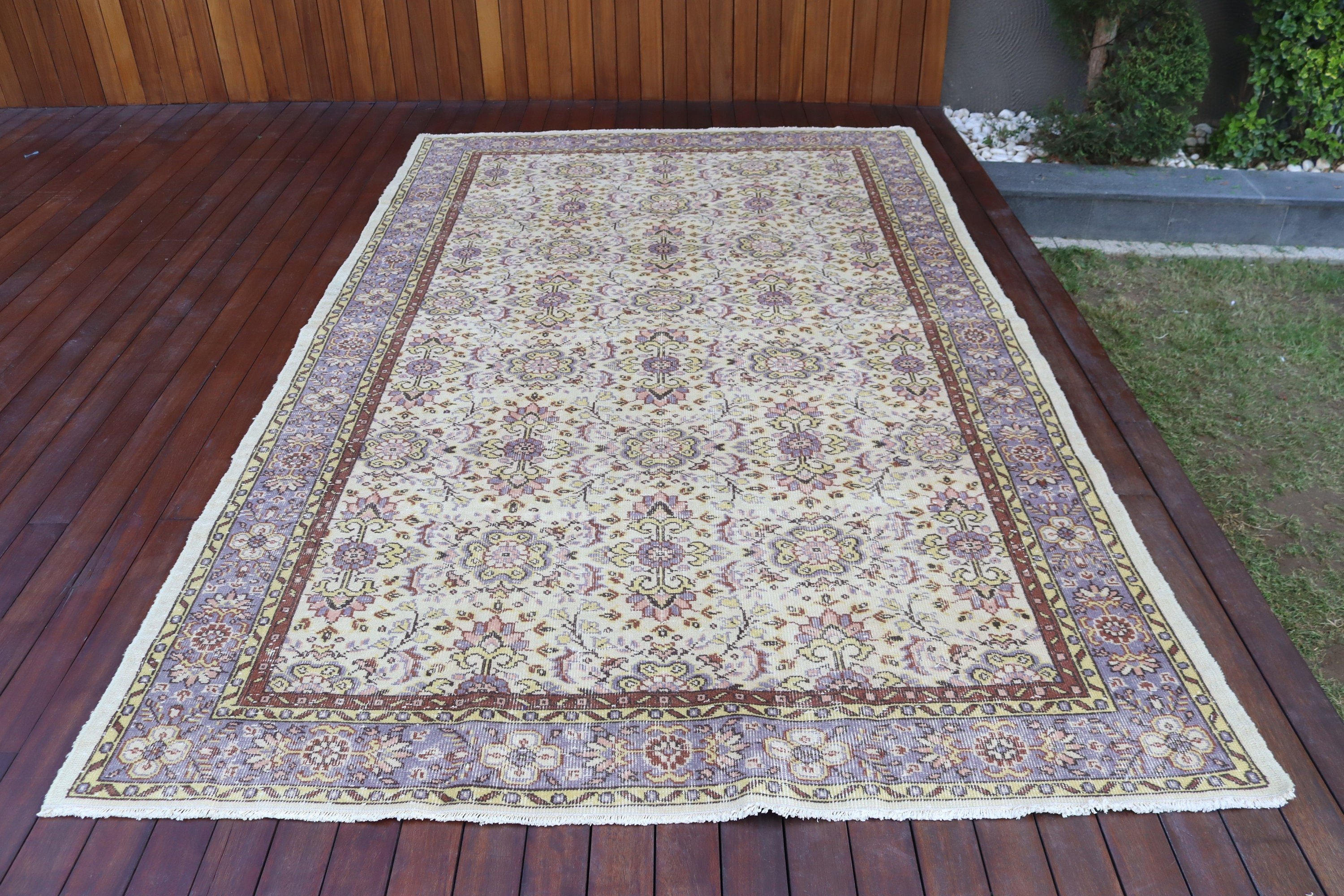 Yatak Odası Halısı, Büyük Vintage Halılar, Vintage Halı, 6.2x10.1 ft Büyük Halı, Oushak Halısı, Boho Halıları, Bej Bildirimi Halıları, Türk Halıları, Türkiye Halıları