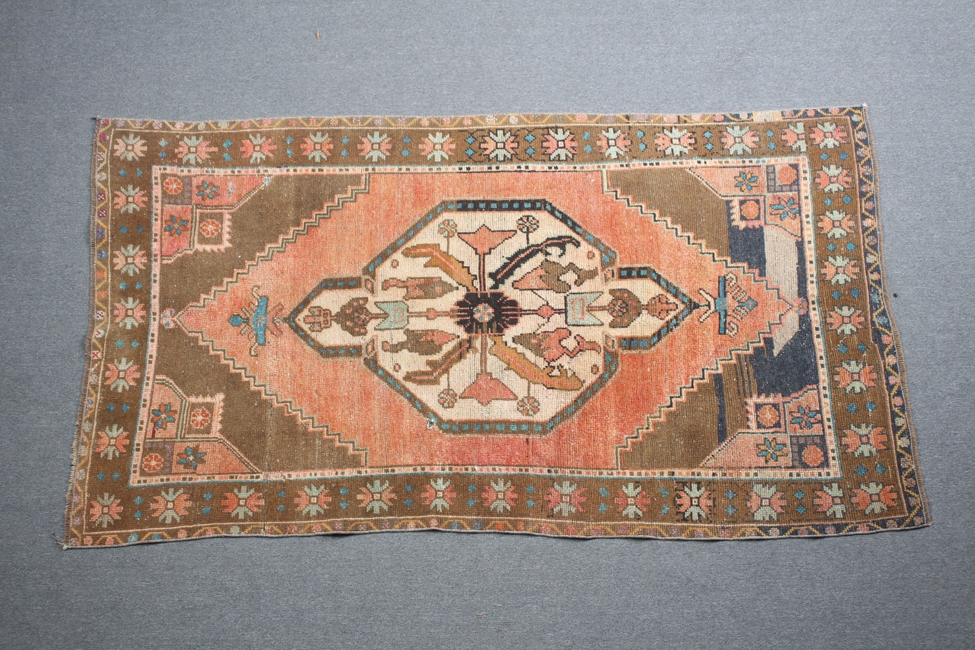 Bedroom Rug, Vintage Decor Rug, Turkish Rug, Moroccan Rug, Orange  3.8x7 ft Area Rugs, Rugs for Dining Room, Vintage Rug