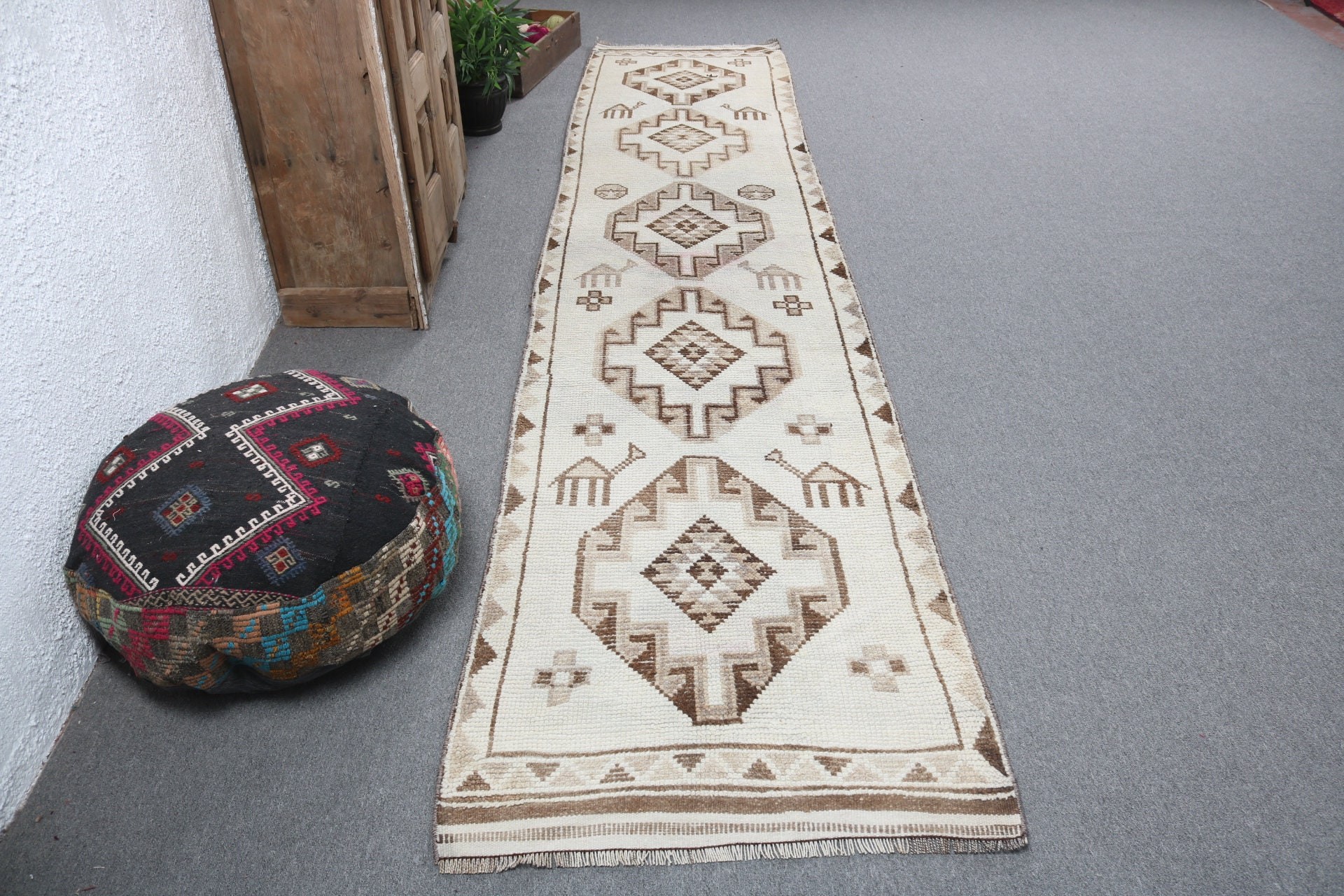 2,8x12,5 ft Runner Halıları, Harika Halı, Modern Halı, Mutfak Halıları, Runner Halıları, Bej Fas Halısı, Nötr Halılar, Vintage Halı, Türk Halısı