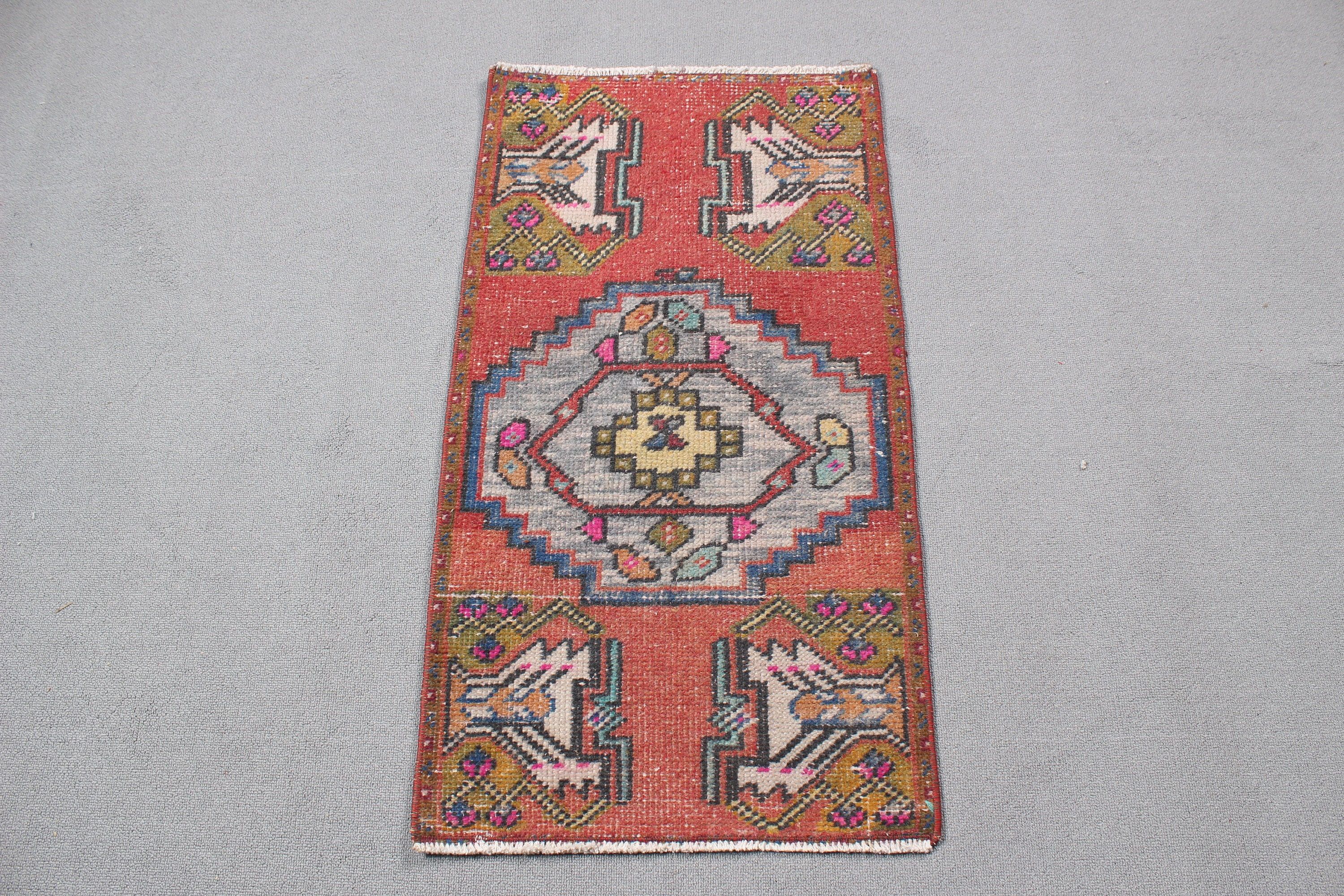 Wool Rug, Rugs for Door Mat, Small Area Rug, Red Geometric Rug, Turkish Rugs, Kitchen Rug, Floor Rugs, 1.6x3.1 ft Small Rugs, Vintage Rug