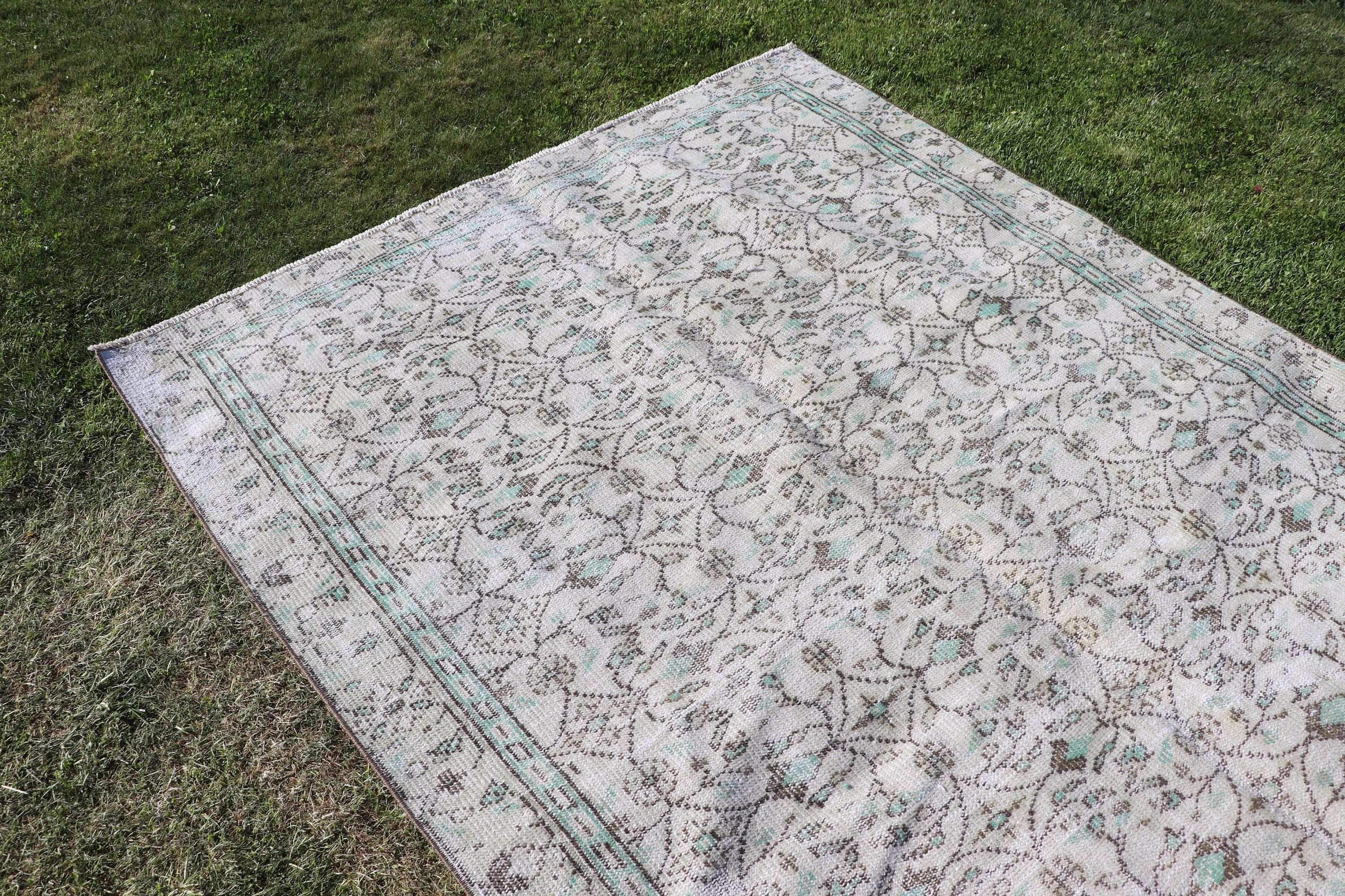 Vintage Halılar, Türk Halısı, Yeşil Oushak Halısı, Yatak Odası Halısı, Yemek Odası Halıları, Salon Halıları, 5.3x8.4 ft Büyük Halı, Yün Halı, Geometrik Halılar