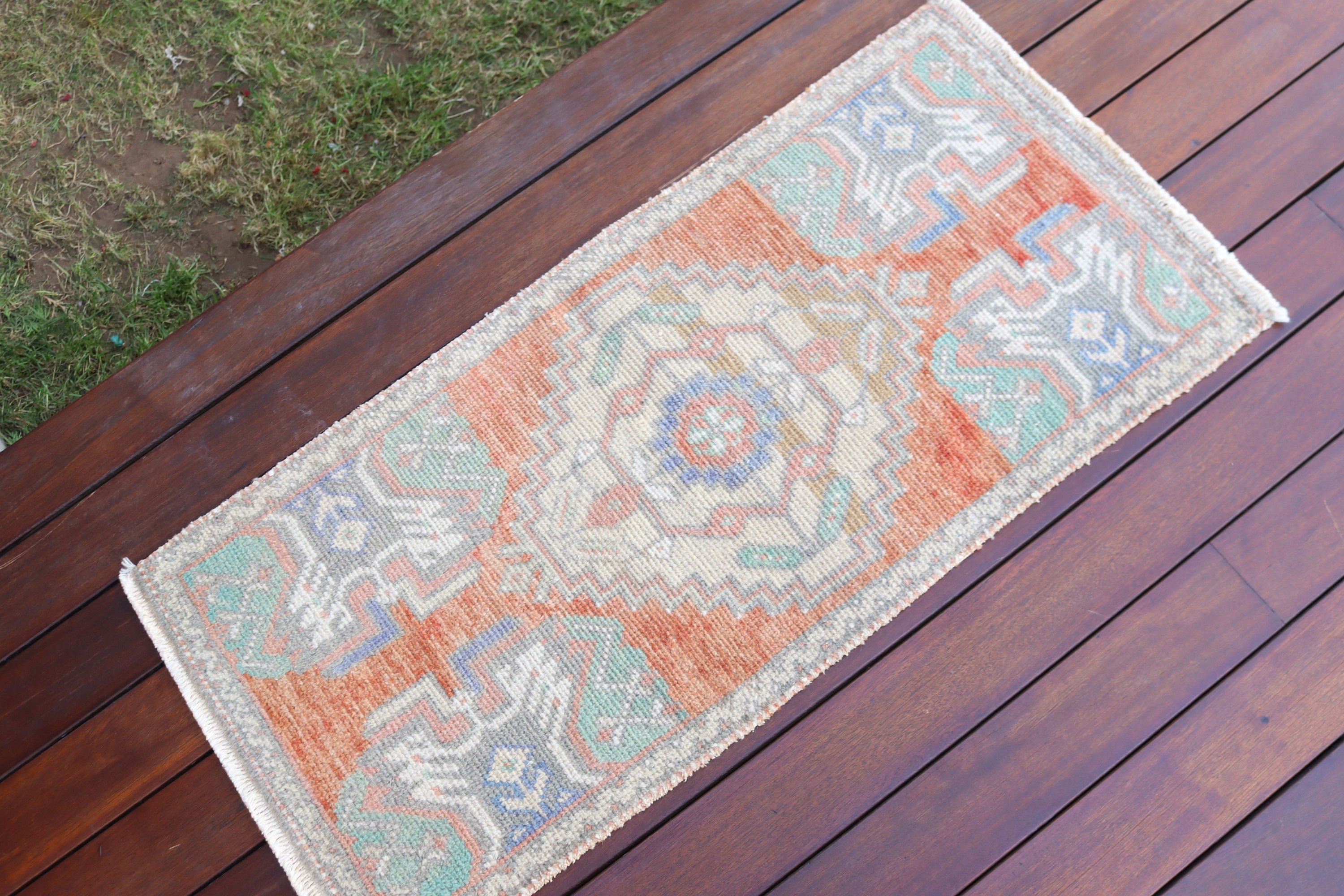 Home Decor Rugs, Turkish Rug, Orange Modern Rug, Turkey Rug, Small Area Rug, Kitchen Rug, 1.5x3.1 ft Small Rug, Wool Rugs, Vintage Rugs