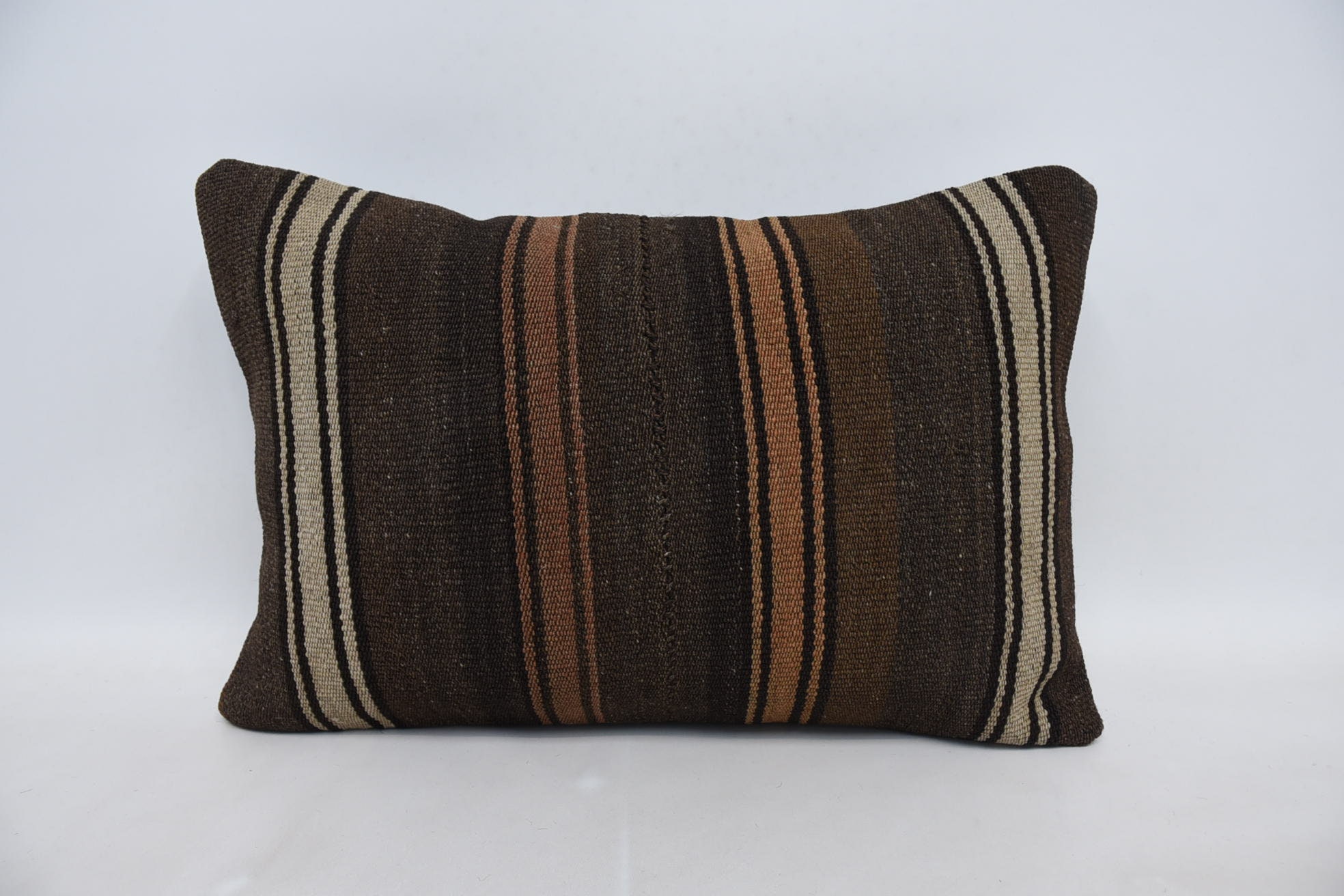 Throw Kilim Pillow, 16"x24" Brown Pillow Cover, One Of A Kind Pillow Sham, Home Decor Pillow, Turkish Kilim Pillow