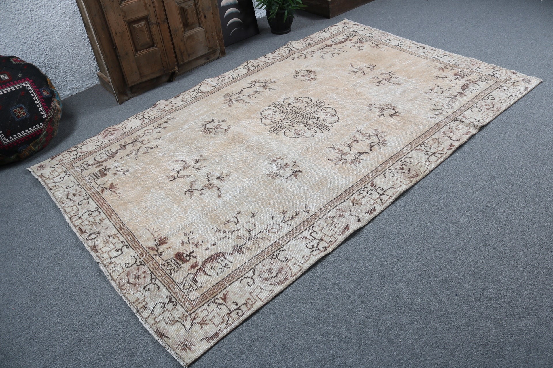 Turuncu Düz Dokuma Halı, Türk Halıları, Yatak Odası Halısı, Aztek Halıları, Oushak Halıları, Vintage Halılar, 5,1x8,3 ft Büyük Halılar, Büyük Boho Halısı, Lüks Halı