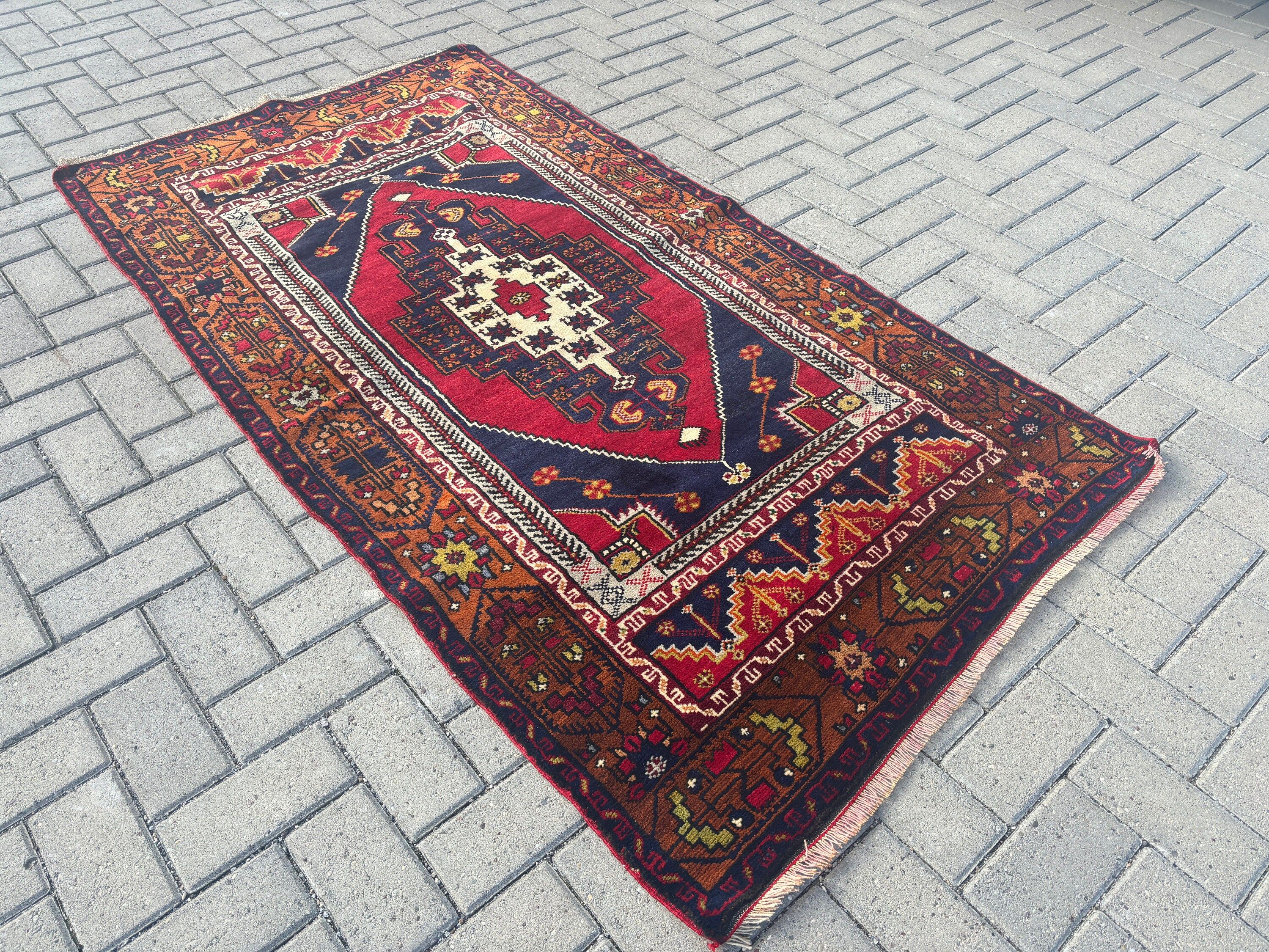 Decorative Rug, Orange Oriental Rug, Turkish Rugs, 3.4x6.3 ft Accent Rugs, Flatweave Rugs, Vintage Rugs, Kitchen Rug, Vintage Accent Rug