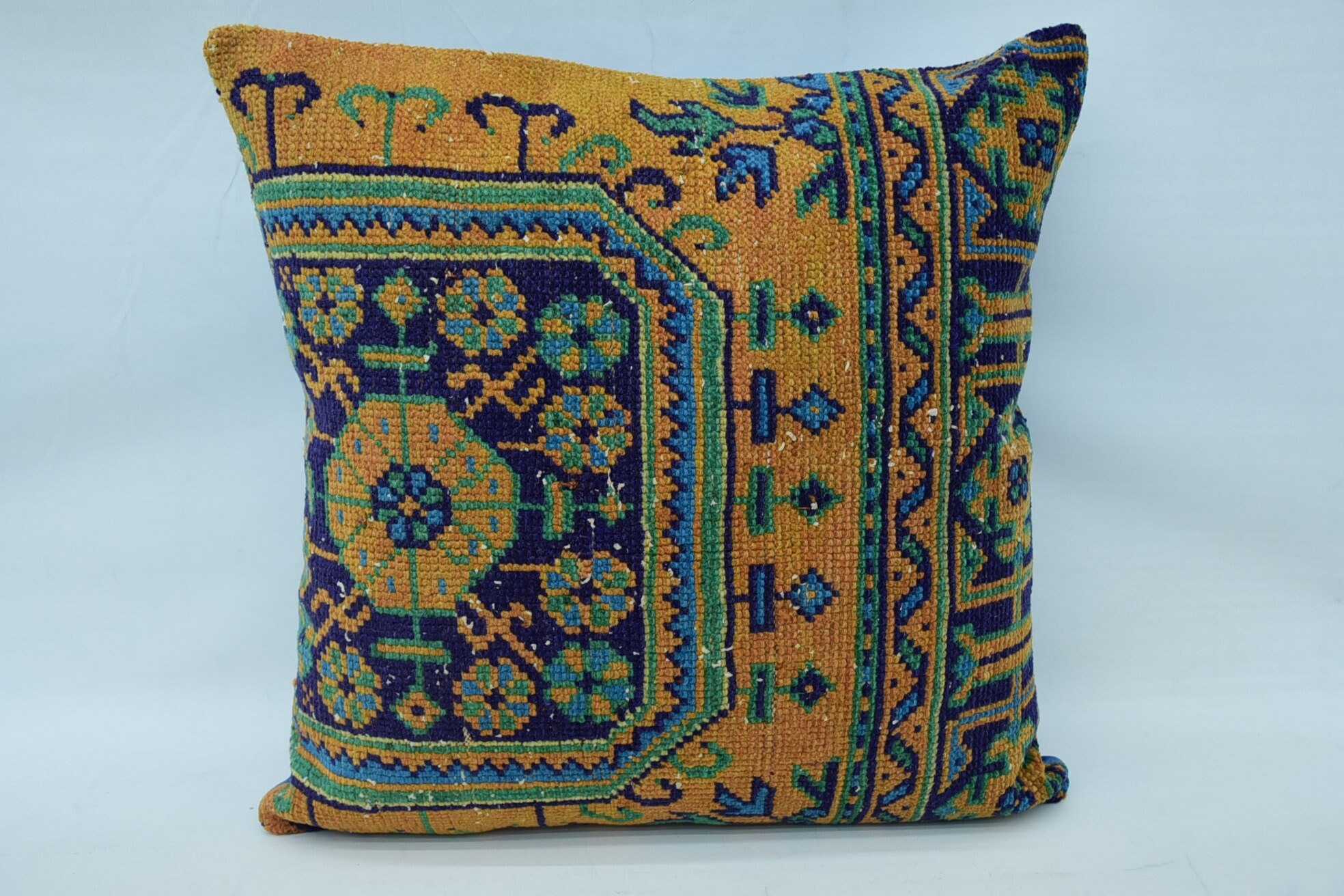 Kilim Yastık, 28"x28" Turuncu Yastık, Art Deco Yastık Kılıfı, Antika Yastıklar, Kanepe Yastık, Yastık Kılıfı