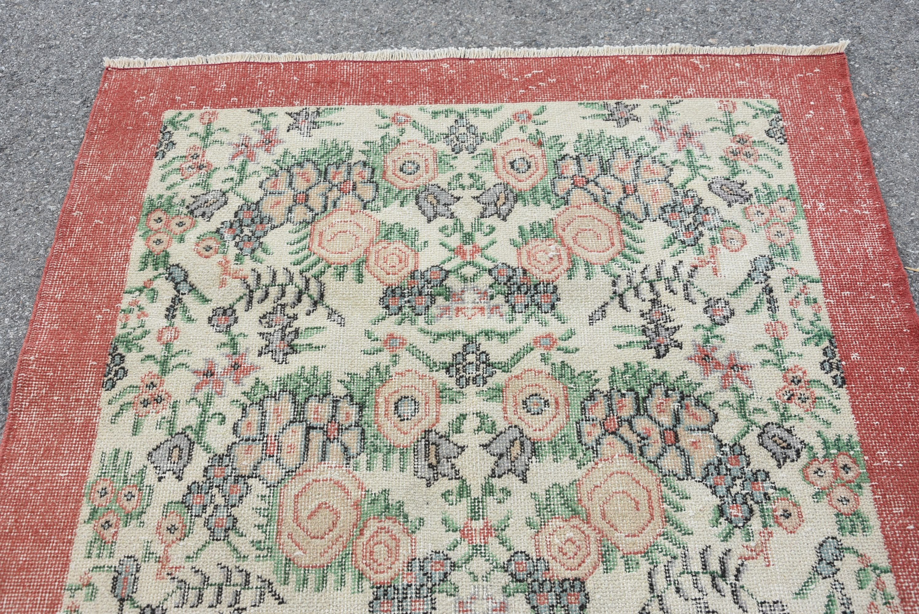 Living Room Rug, Rugs for Nursery, Turkish Rug, Vintage Rugs, 3.7x6.7 ft Area Rugs, Antique Rug, Nursery Rugs, Red Oushak Rug, Cool Rug
