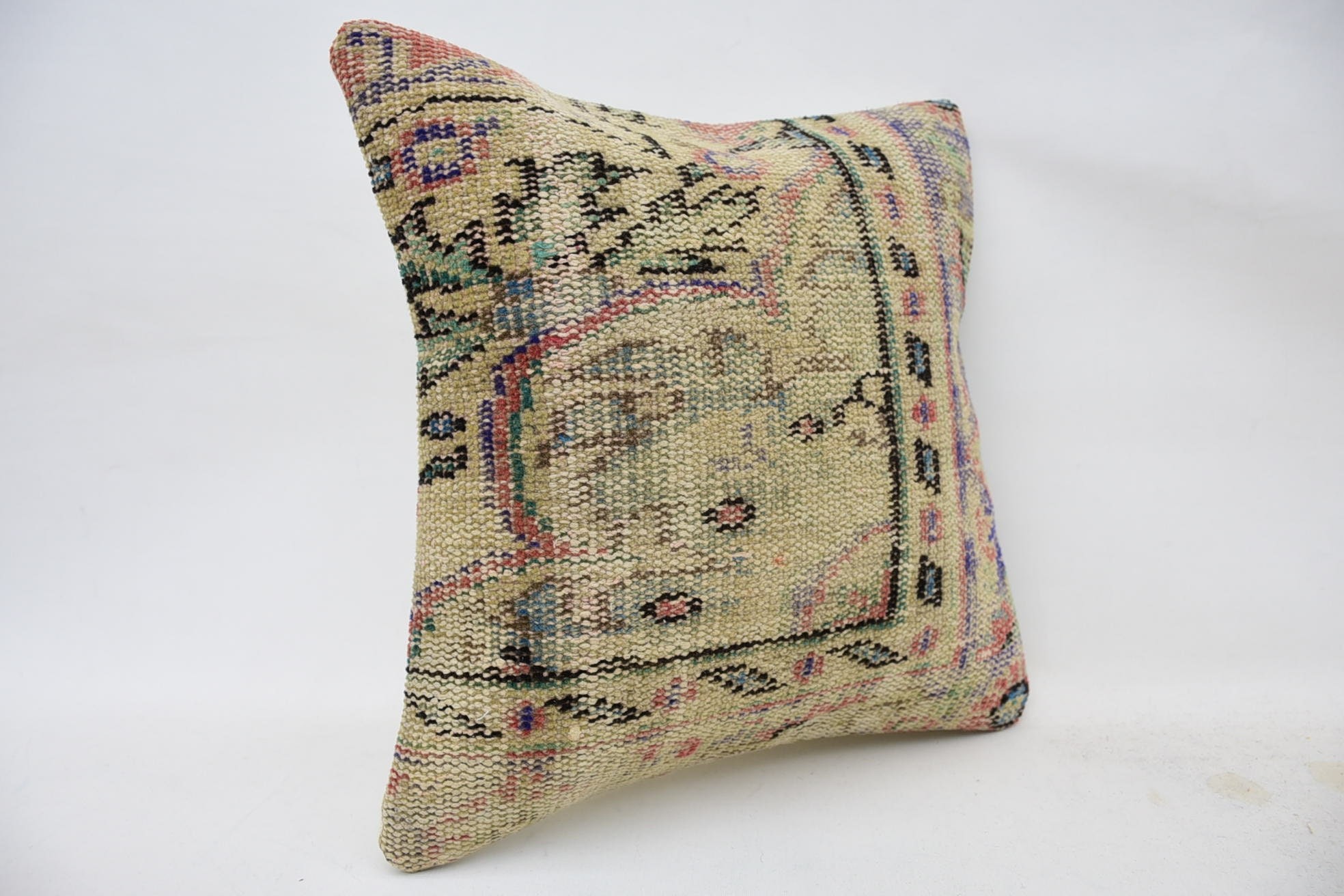 Kilim Pillow, Handmade Kilim Cushion, Pillow for Sofa, 18"x18" Beige Cushion Cover, Traditional Pillow Cover, Chair Pillow Sham