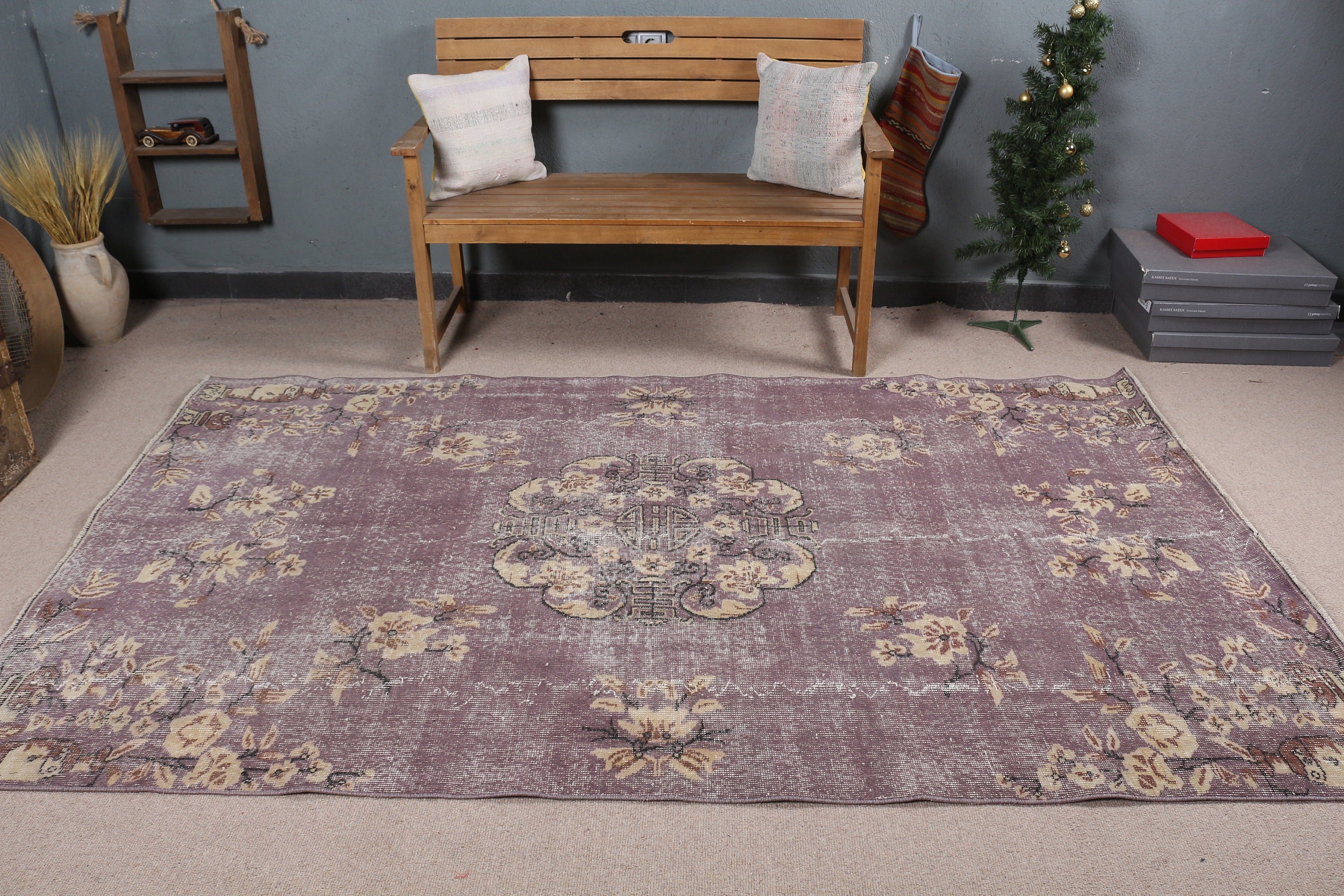 Dining Room Rugs, Anatolian Rug, Nomadic Rug, Turkish Rug, Vintage Rug, Bedroom Rugs, Salon Rug, 5.1x8.5 ft Large Rug, Purple Bedroom Rug