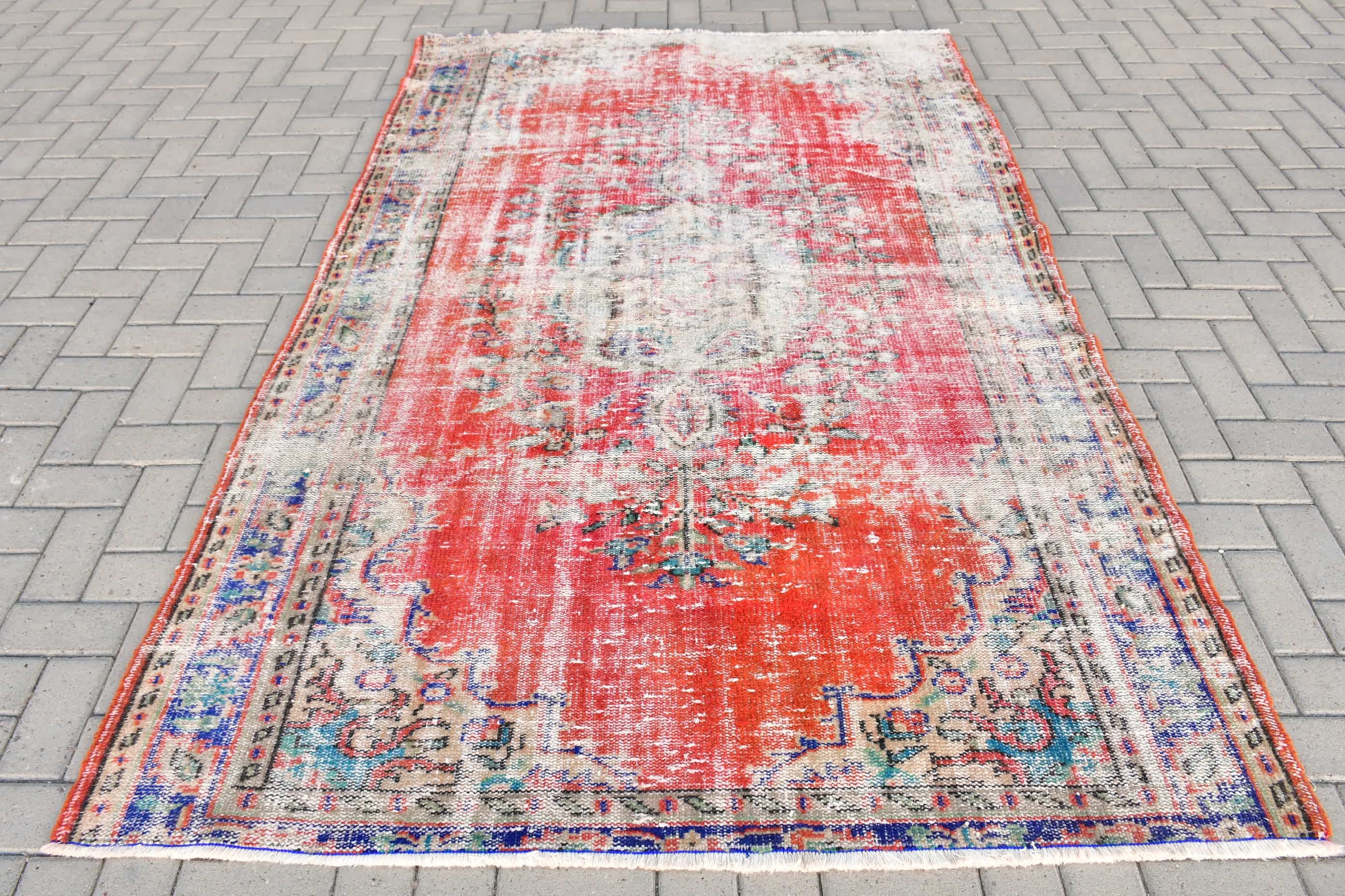 Oriental Rug, Floor Rug, Turkish Rug, Red Moroccan Rug, Vintage Rugs, 5.4x8.3 ft Large Rugs, Living Room Rug, Bedroom Rug, Cool Rugs