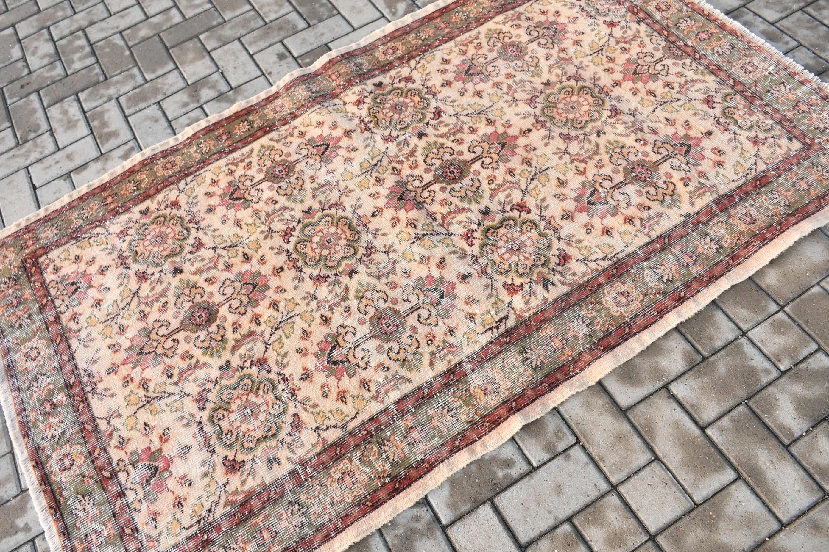 Yer Halısı, Bej Oushak Halısı, Vintage Halı, Çocuk Odası Halısı, Yün Halısı, Yemek Odası Halıları, Ev Dekorasyonu Halıları, Türk Halıları, 3,9x6,5 ft Alan Halısı