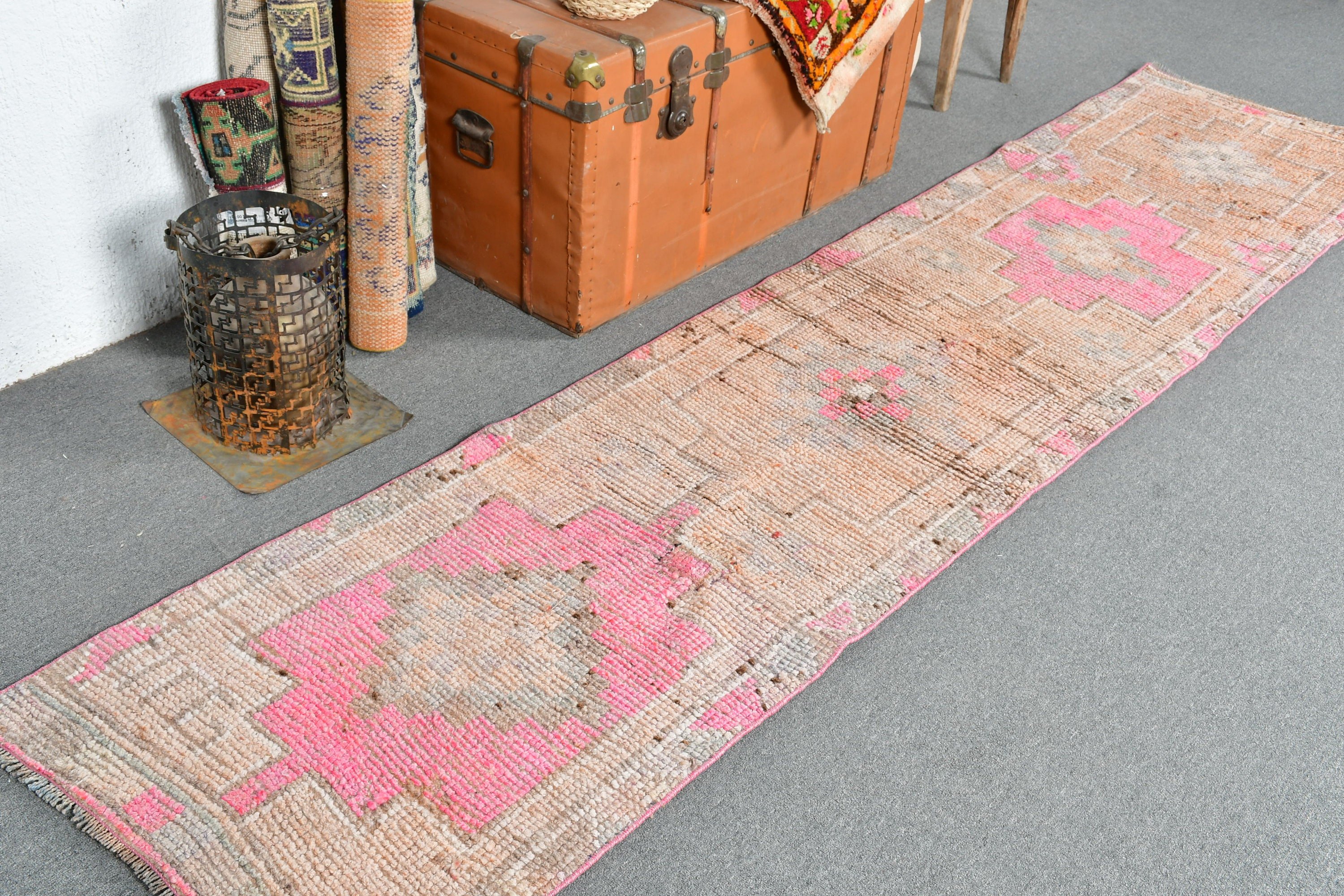 Vintage Rug, Stair Rug, Pink Oriental Rug, 2.2x10.1 ft Runner Rugs, Home Decor Rug, Rugs for Runner, Wool Rugs, Kitchen Rug, Turkish Rugs