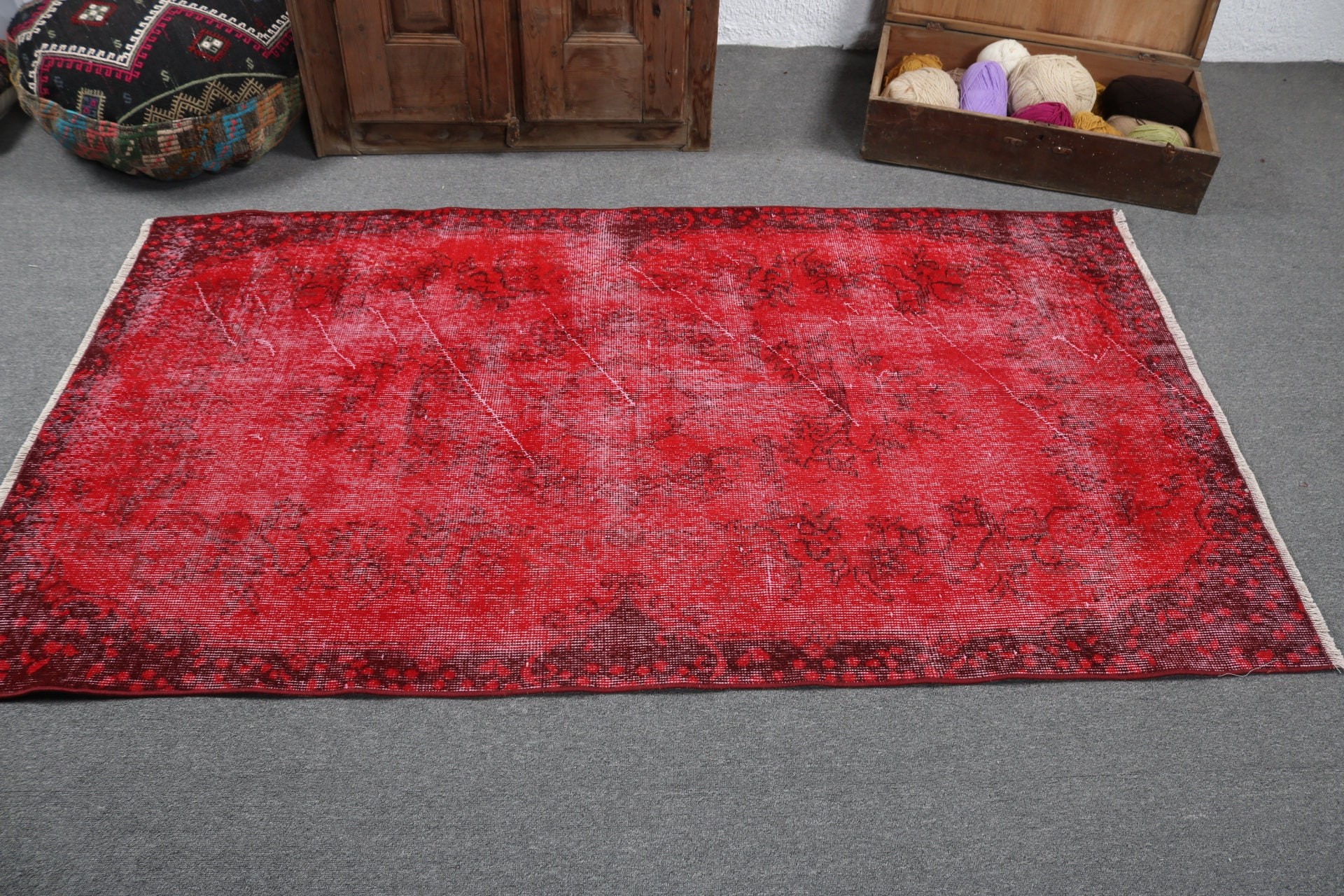 Vintage Rug, Nursery Rug, Aztec Rug, Red Neutral Rugs, Turkish Rugs, Oushak Area Rugs, 3.7x6.6 ft Area Rugs, Home Decor Rug