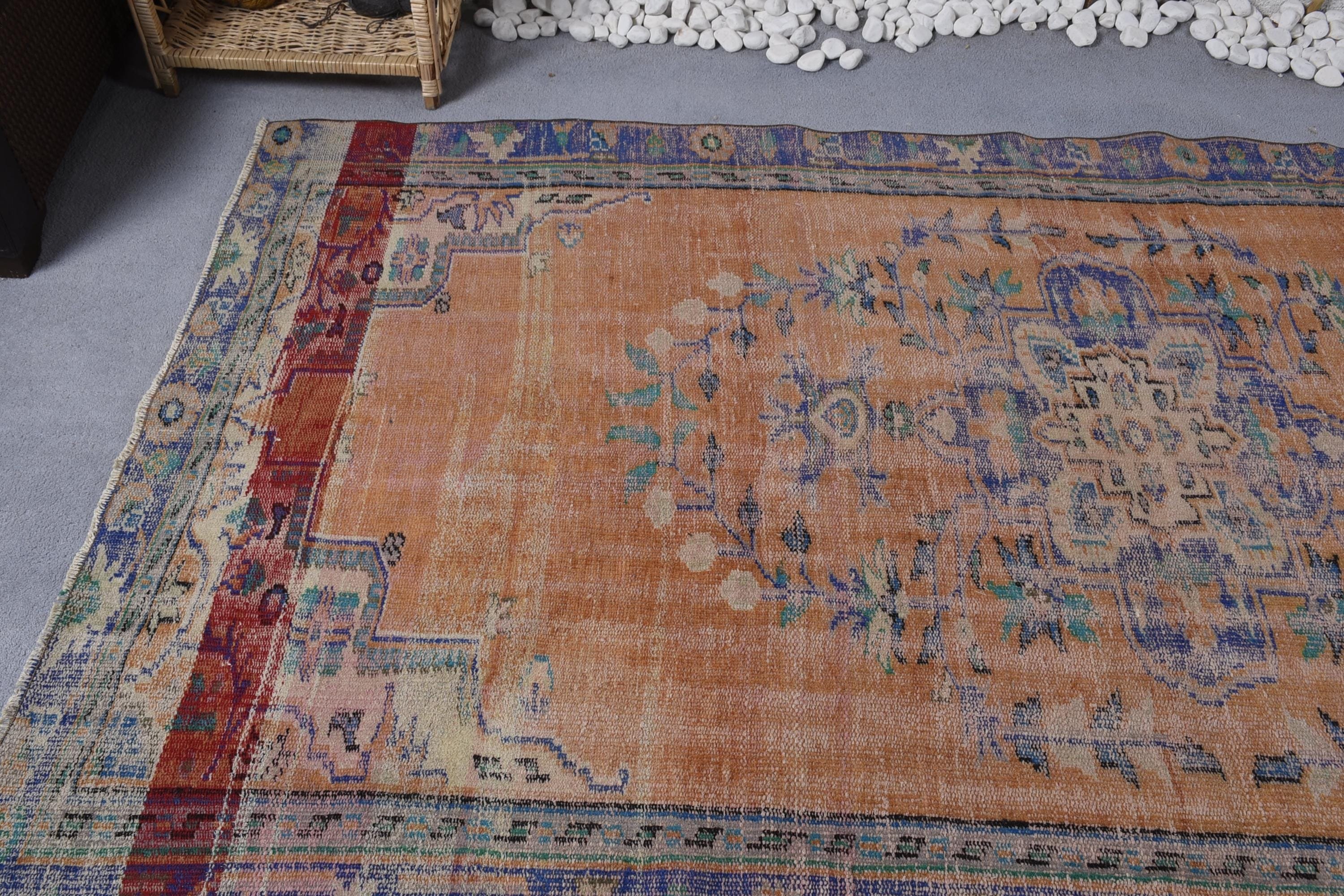 Türk Halıları, Ev Dekor Halısı, Büyük Vintage Halılar, Büyük Oushak Halısı, 4.8x8.7 ft Büyük Halı, Vintage Halı, Turuncu Lüks Halılar, Yer Halısı